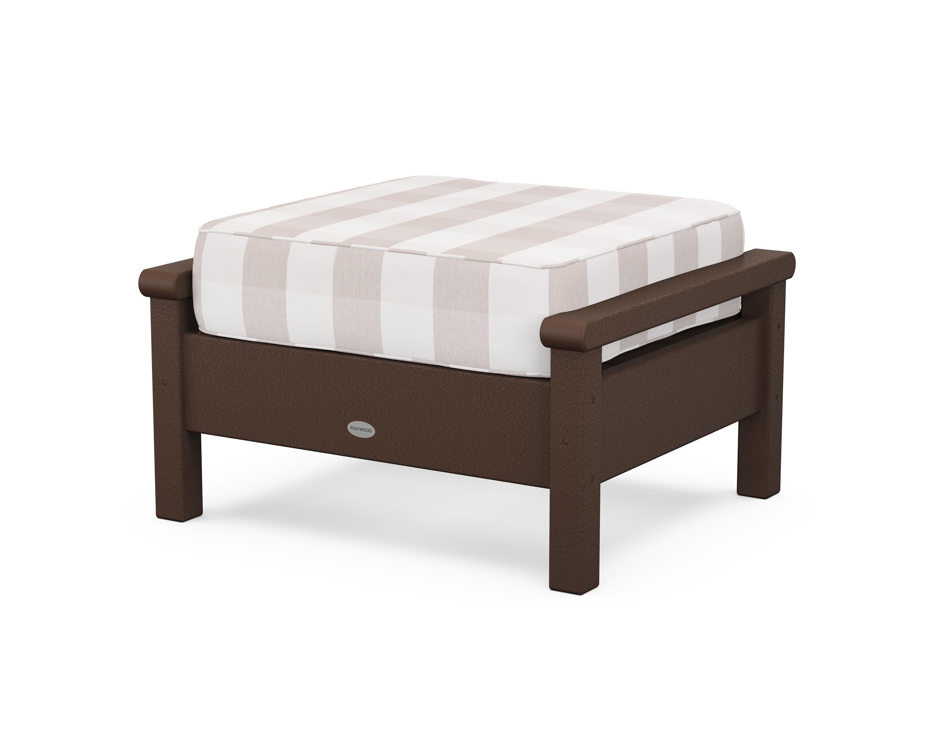 Harbour Deep Seating Ottoman in Mahogany / Buffalo Plaid Dune Burlap
