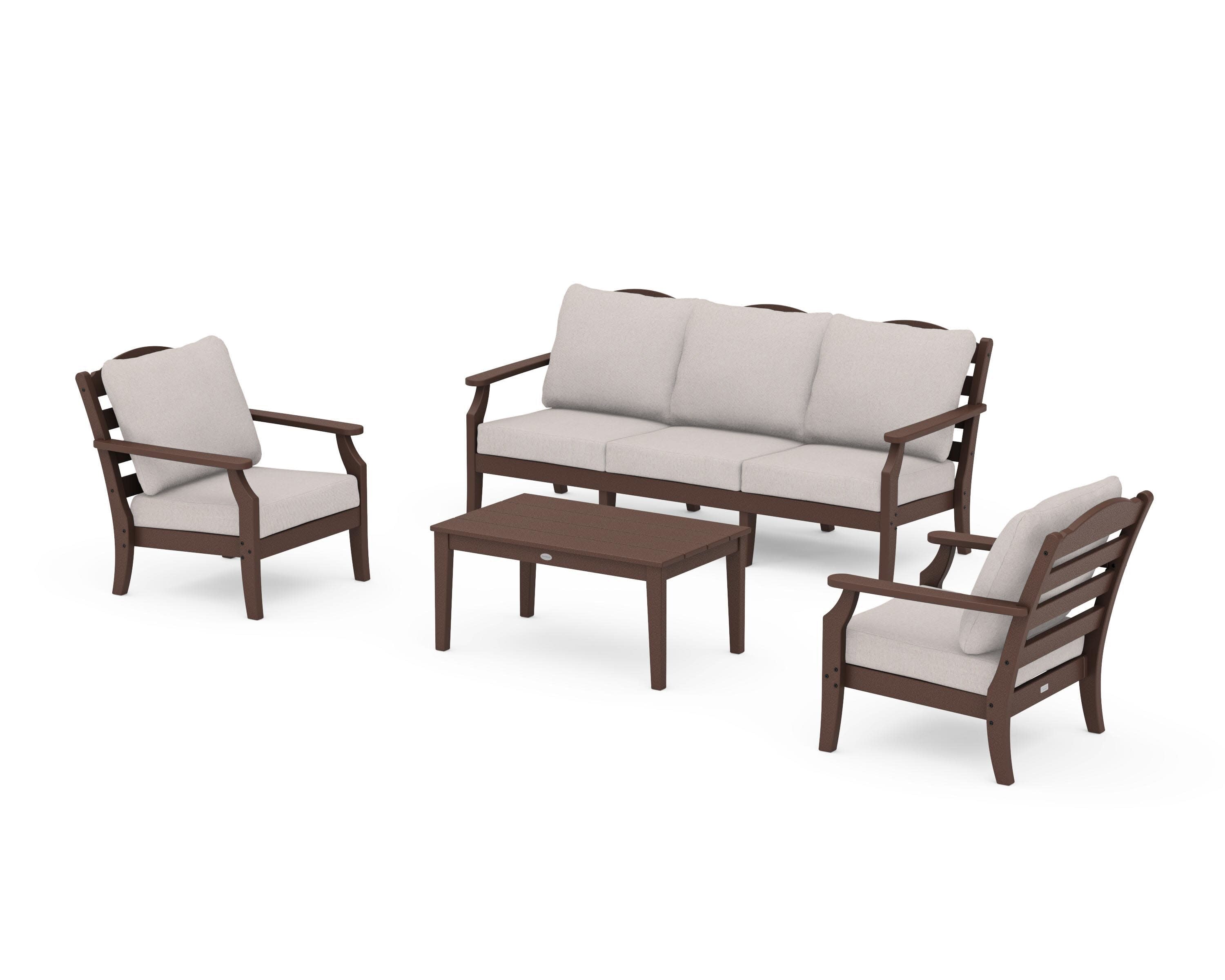 Savannah 4-Piece Deep Seating Set with Sofa in Mahogany / Dune Burlap