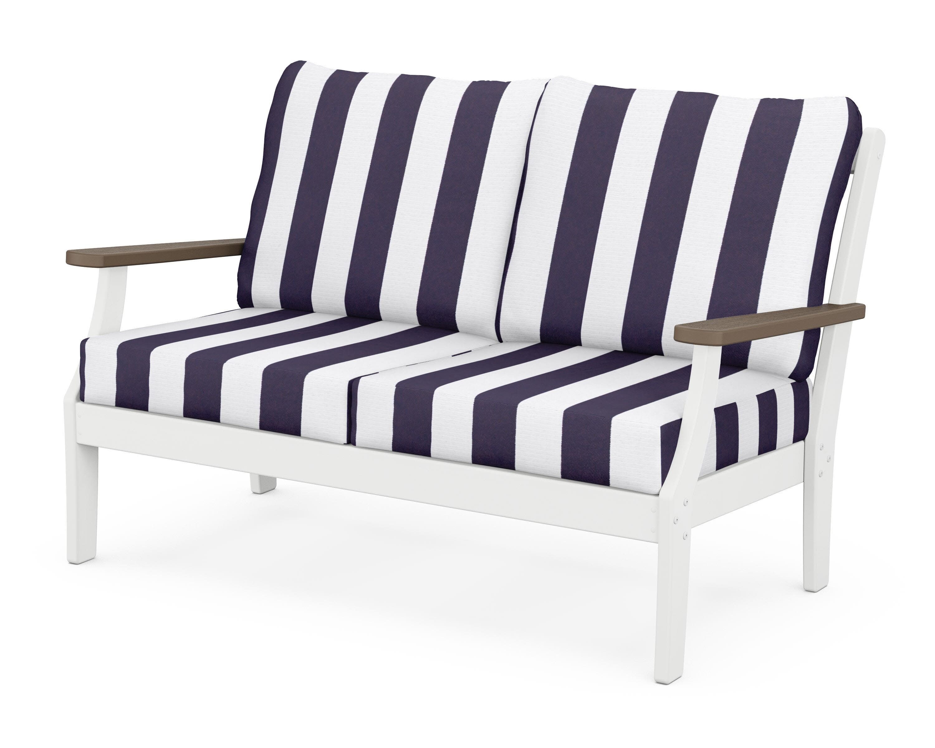 Braxton Deep Seating Loveseat in White / Kona / Cabana Stripe Navy