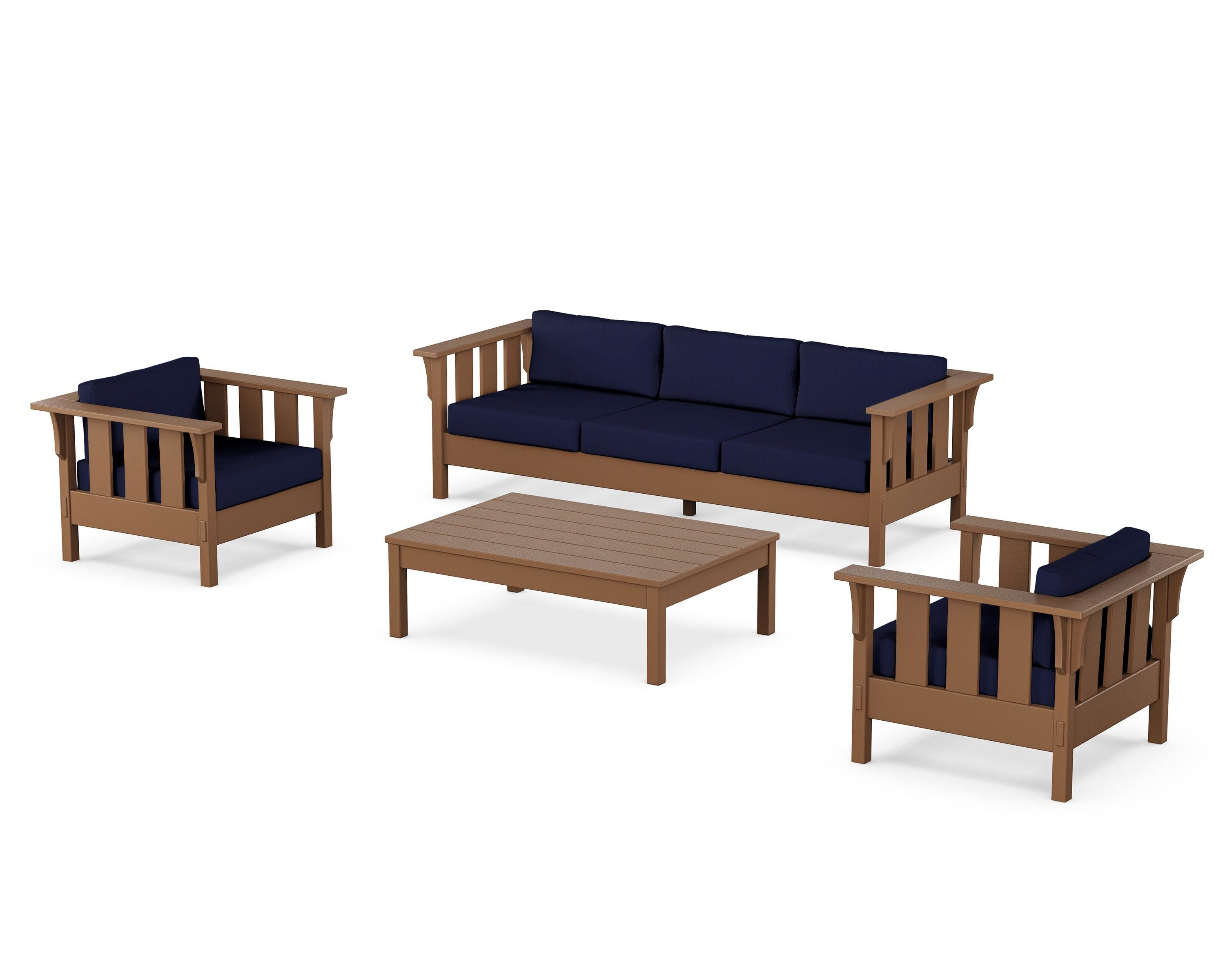 Acadia 4-Piece Deep Seating Set with Sofa in Teak / Navy