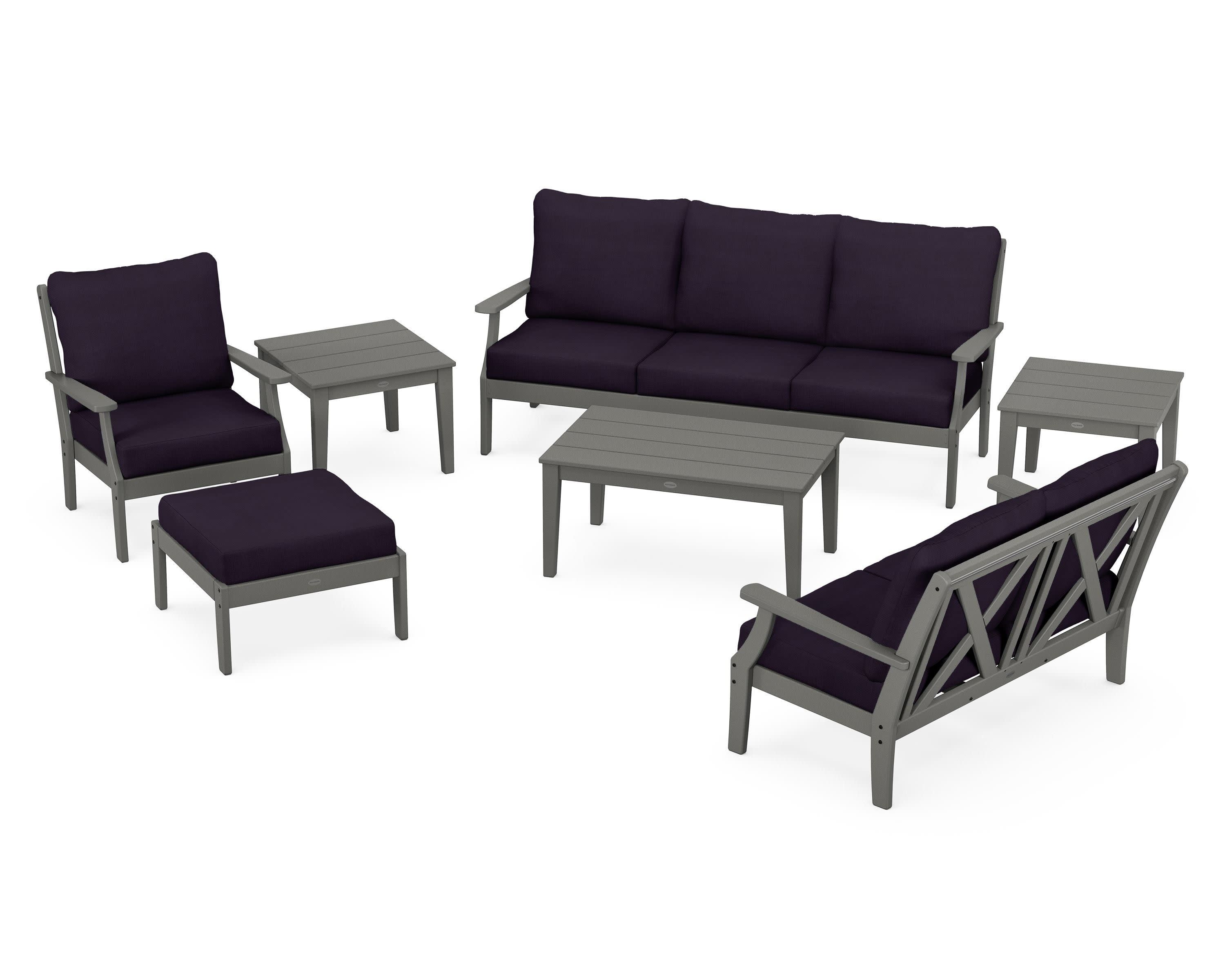 Braxton 7-Piece Deep Seating Set in Slate Grey / Navy Linen