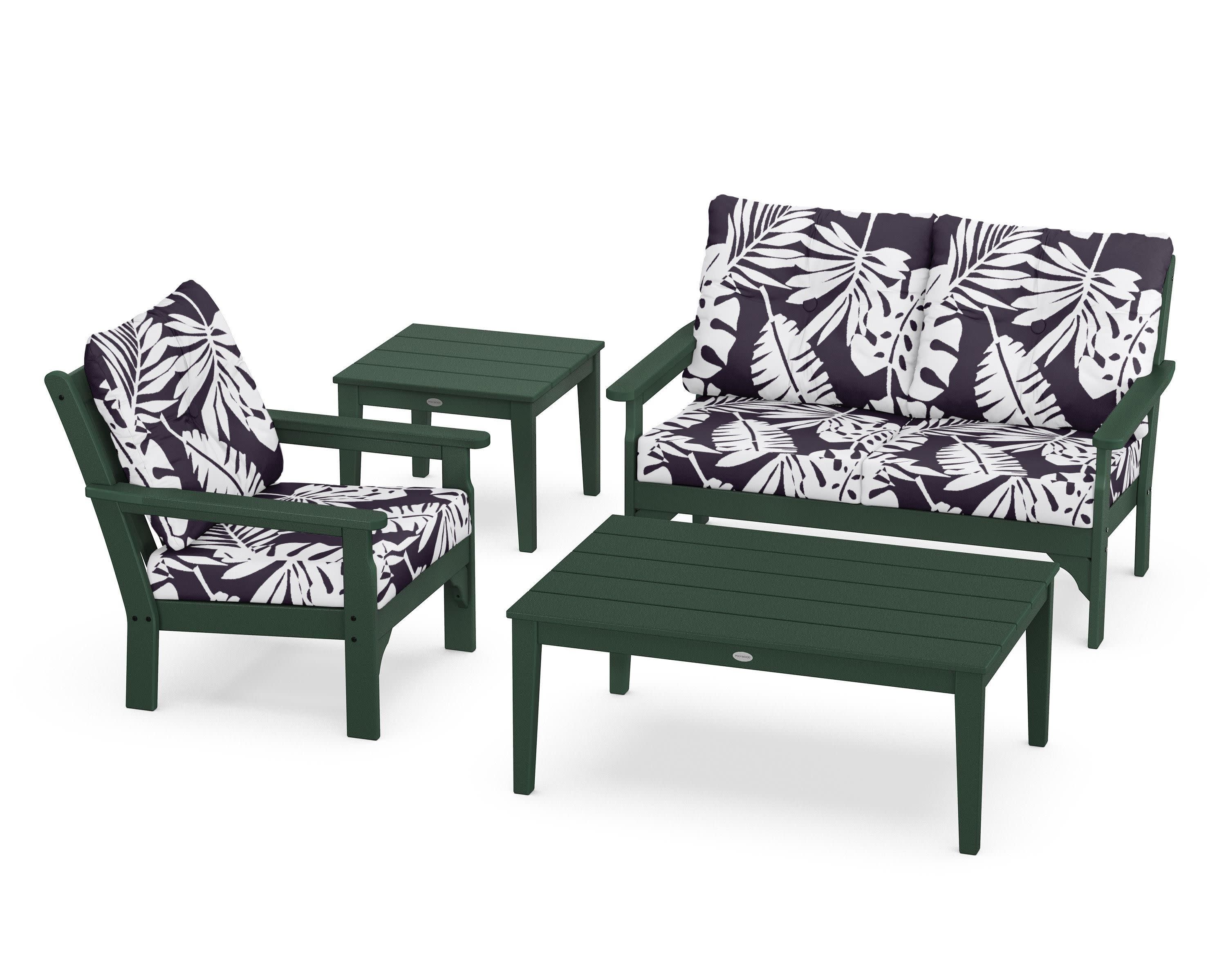 Vineyard 4-Piece Deep Seating Set in Green / Leaf Navy