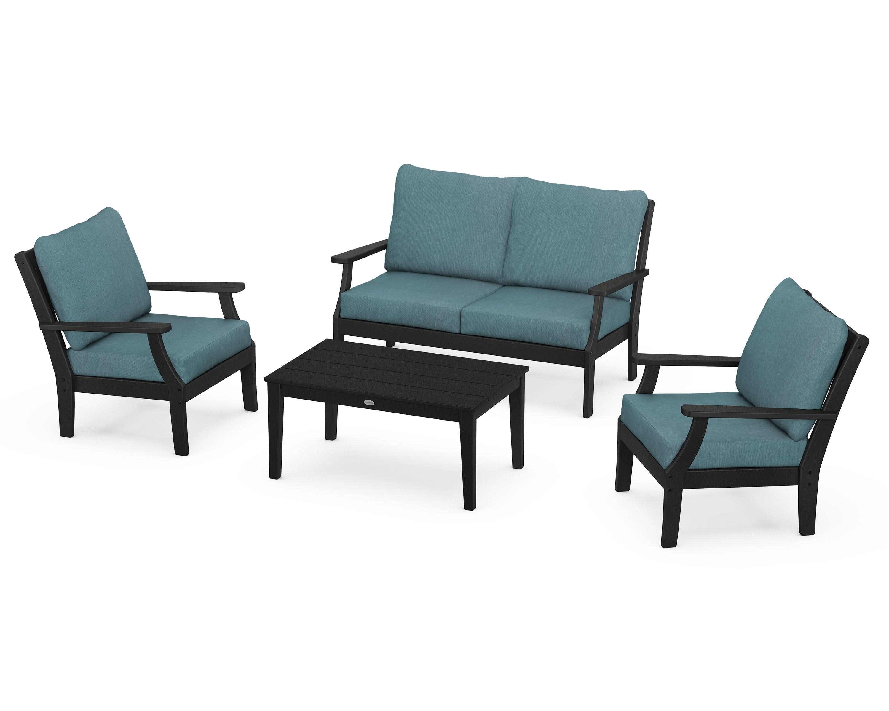 Braxton 4-Piece Deep Seating Chair Set in Black / Ocean Teal
