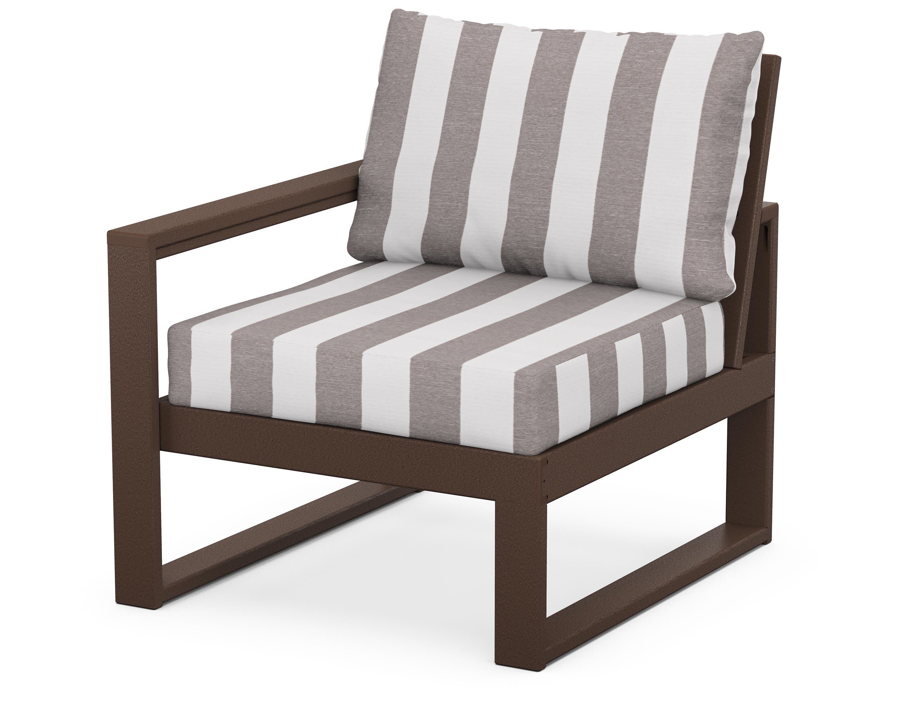 EDGE Modular Left Arm Chair in Mahogany / Cabana Stripe Grey Mist