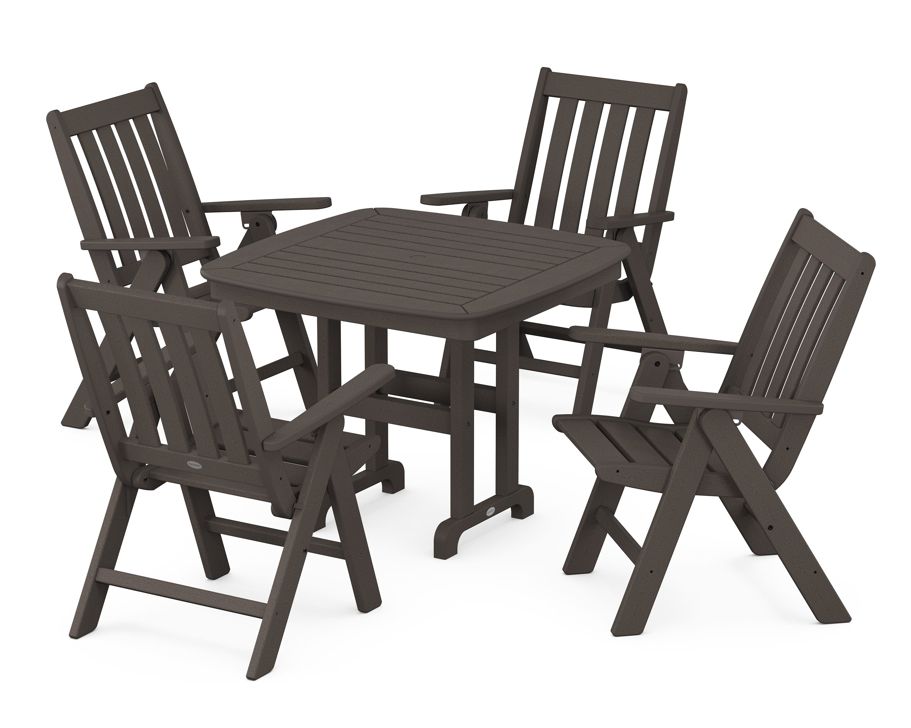 Vineyard Folding Chair 5-Piece Dining Set in Vintage Coffee