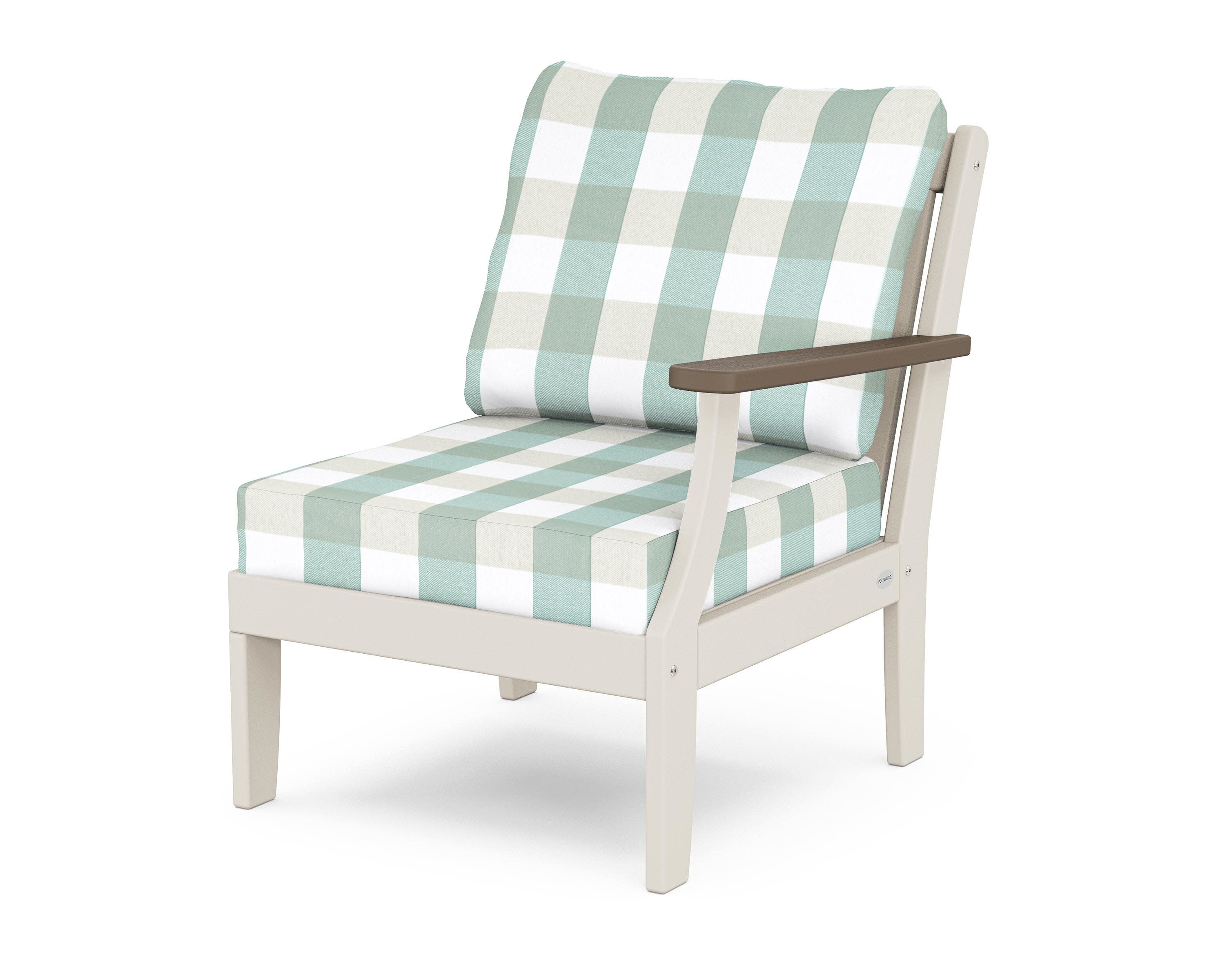 Braxton Modular Right Arm Chair in Sand / Kona / Buffalo Plaid Glacier Spa