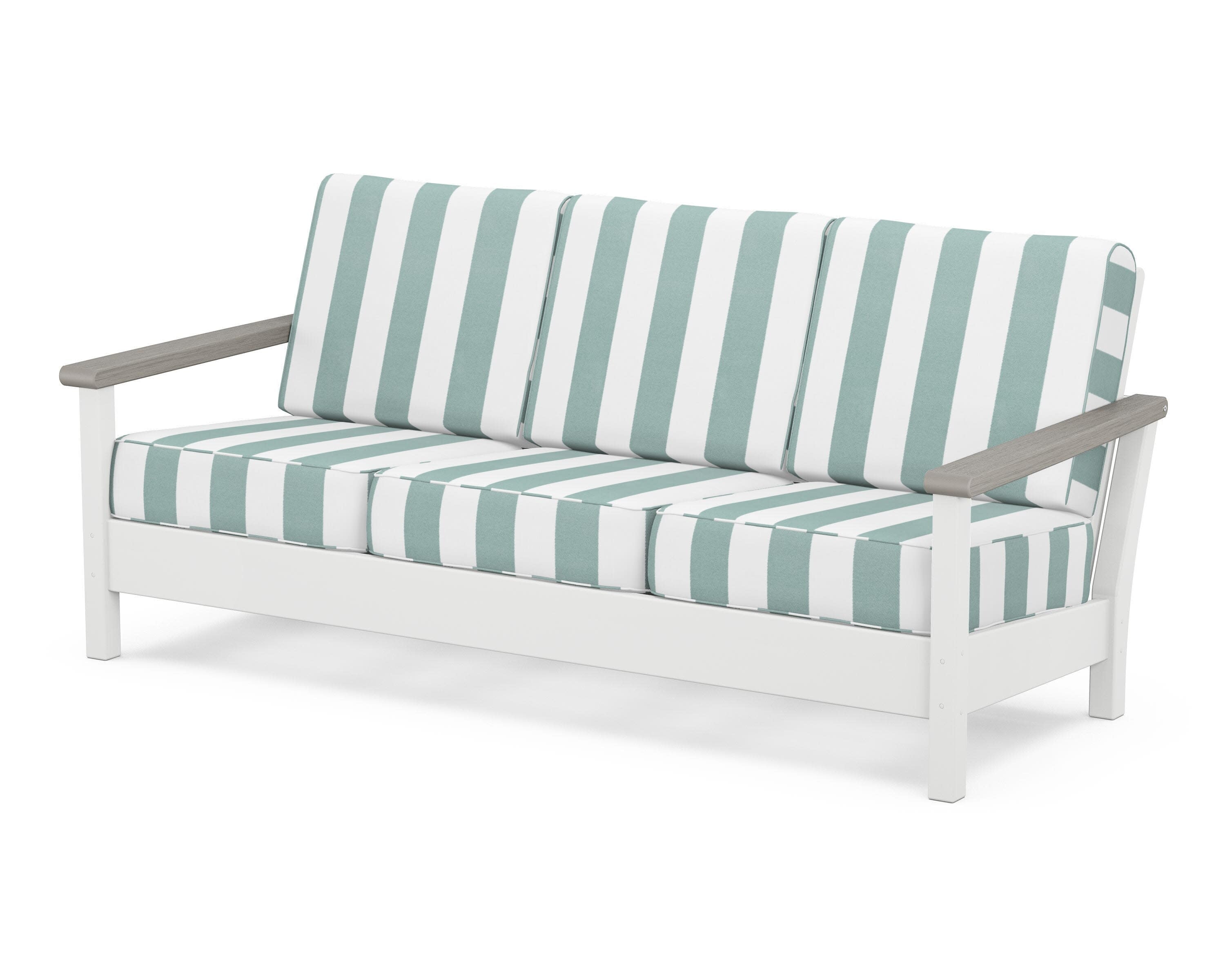 Harbour Deep Seating Sofa in White / Driftwood / Cabana Stripe Glacier Spa