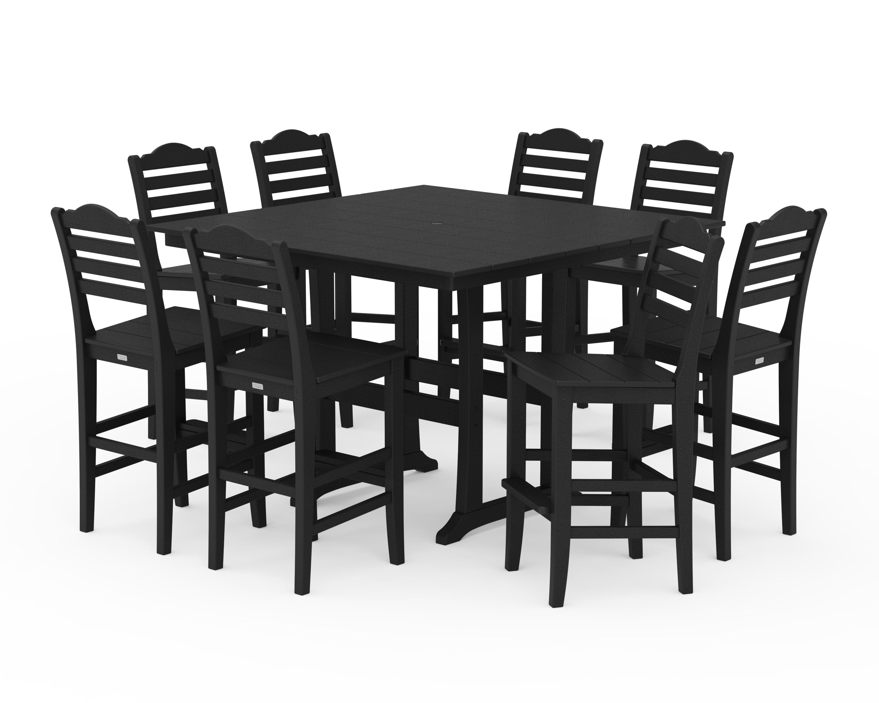 Savannah Side Chair 9-Piece Square Farmhouse Bar Set with Trestle Legs in Black