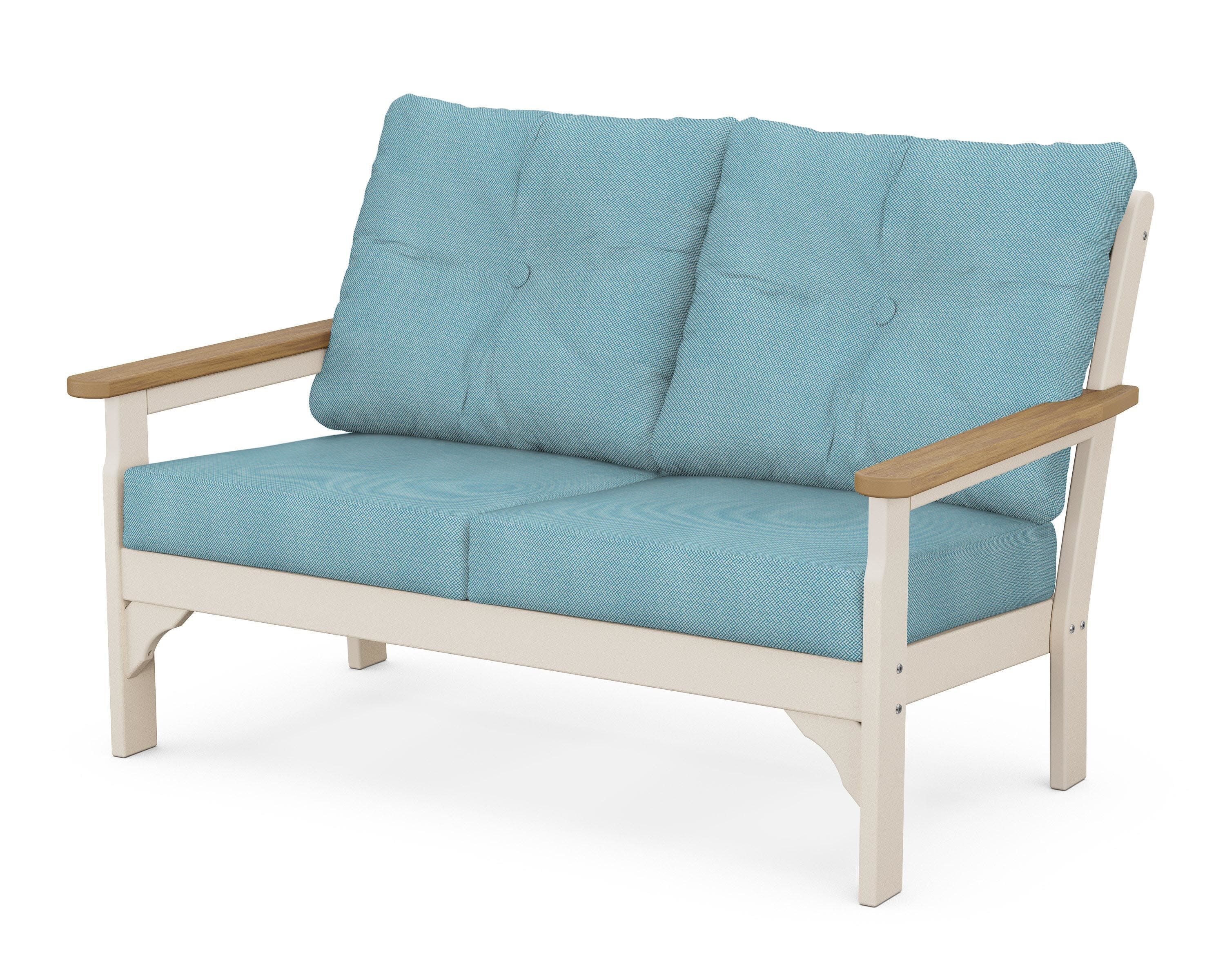 Vineyard Deep Seating Loveseat in Sand / Natural / Lattice Sky Blue