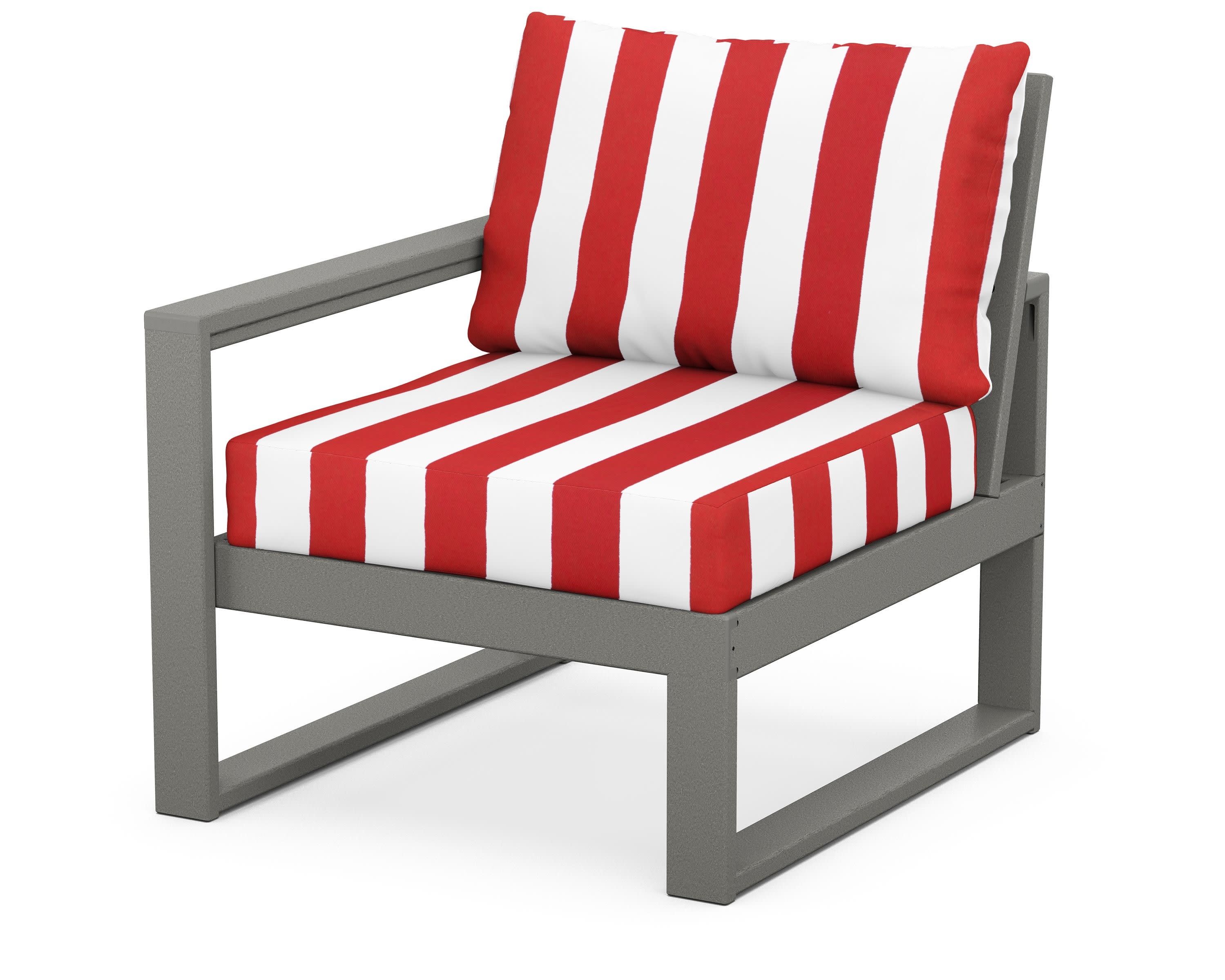 EDGE Modular Left Arm Chair in Slate Grey / Cabana Stripe Crimson