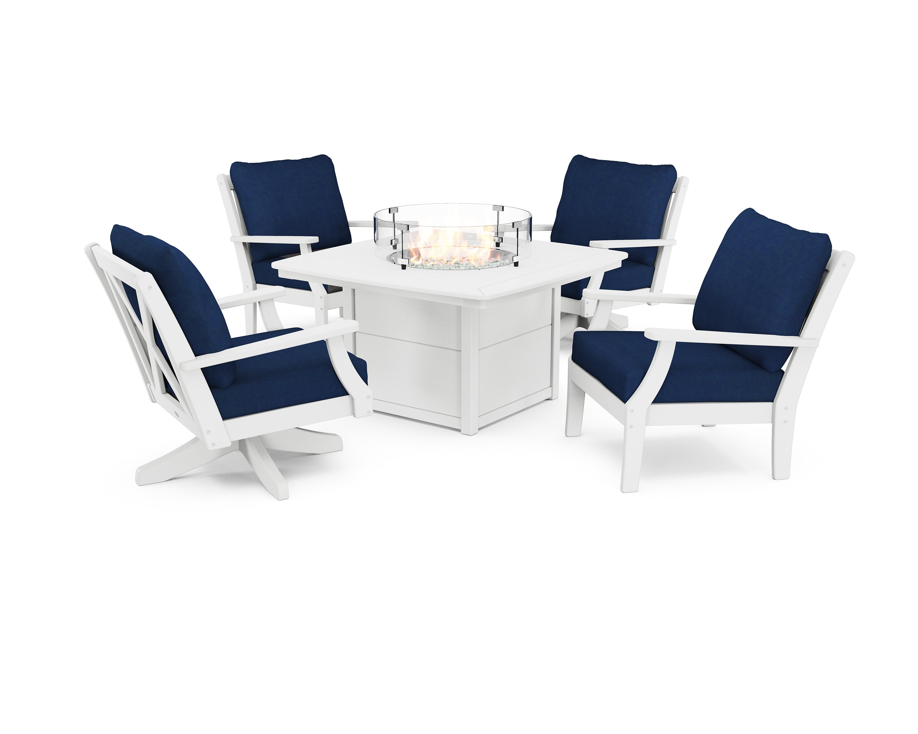 Braxton 5-Piece Deep Seating Set with Fire Table in White / Navy