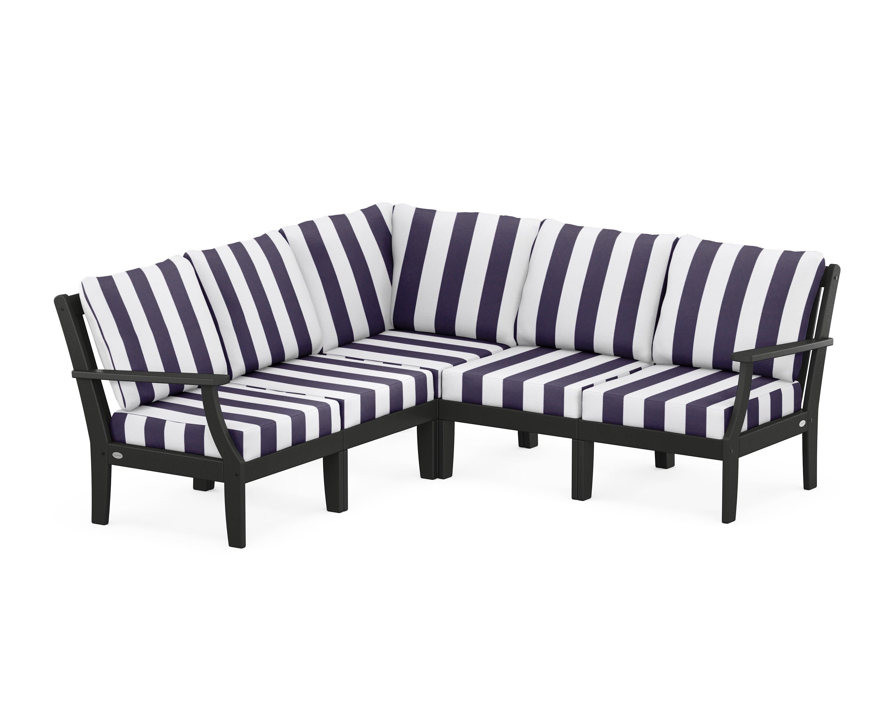 Braxton Modular 5-Piece Deep Seating Set in Black / Cabana Stripe Navy