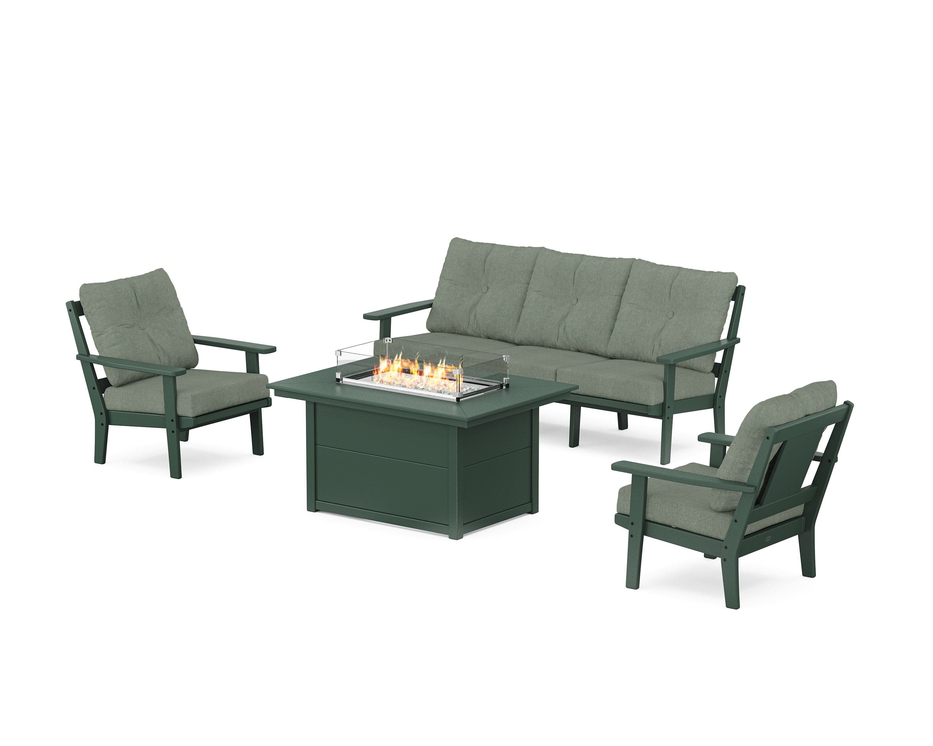 Prairie Deep Seating Fire Pit Table Set in Green / Cast Sage