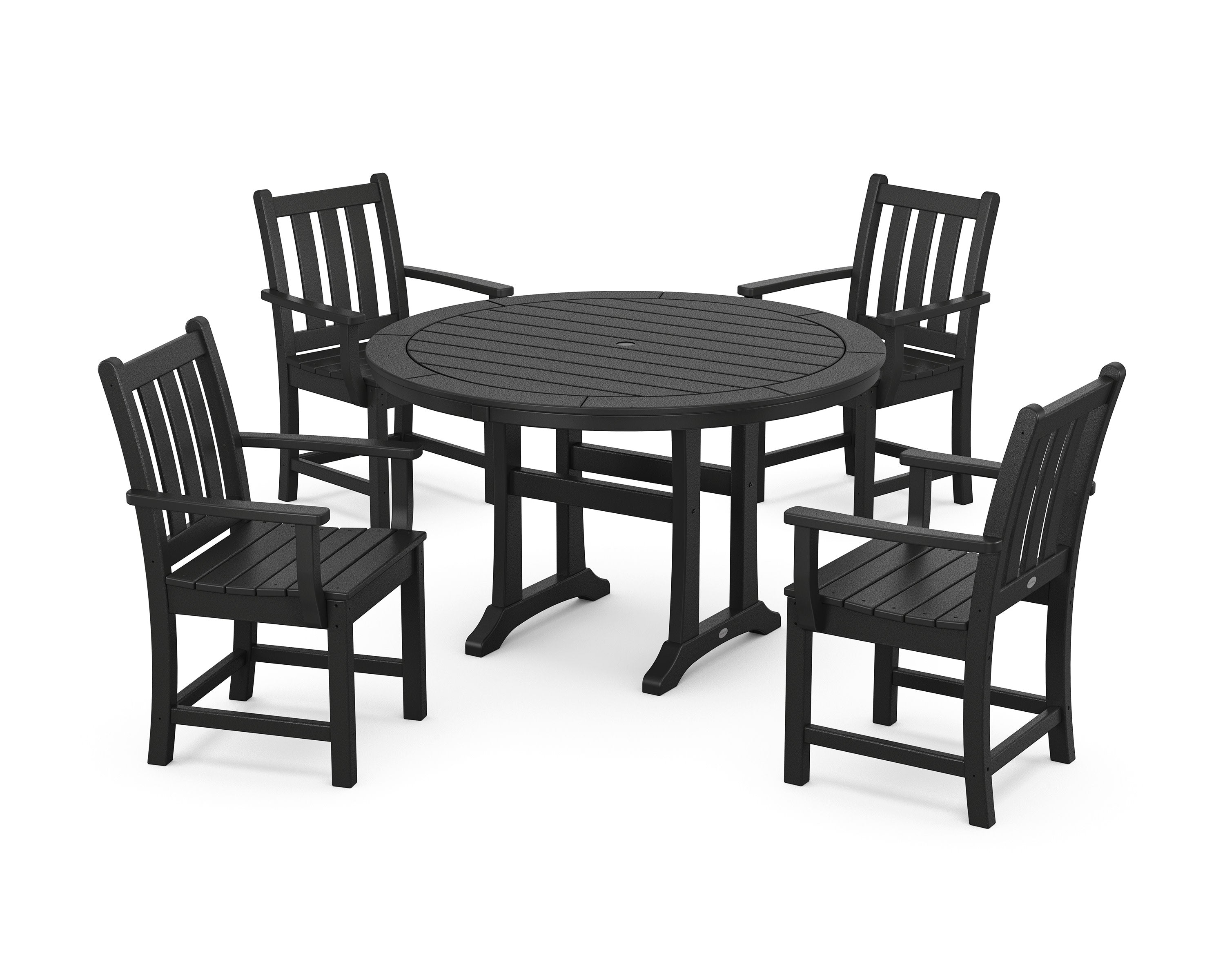 Traditional Garden 5-Piece Round Dining Set with Trestle Legs in Black