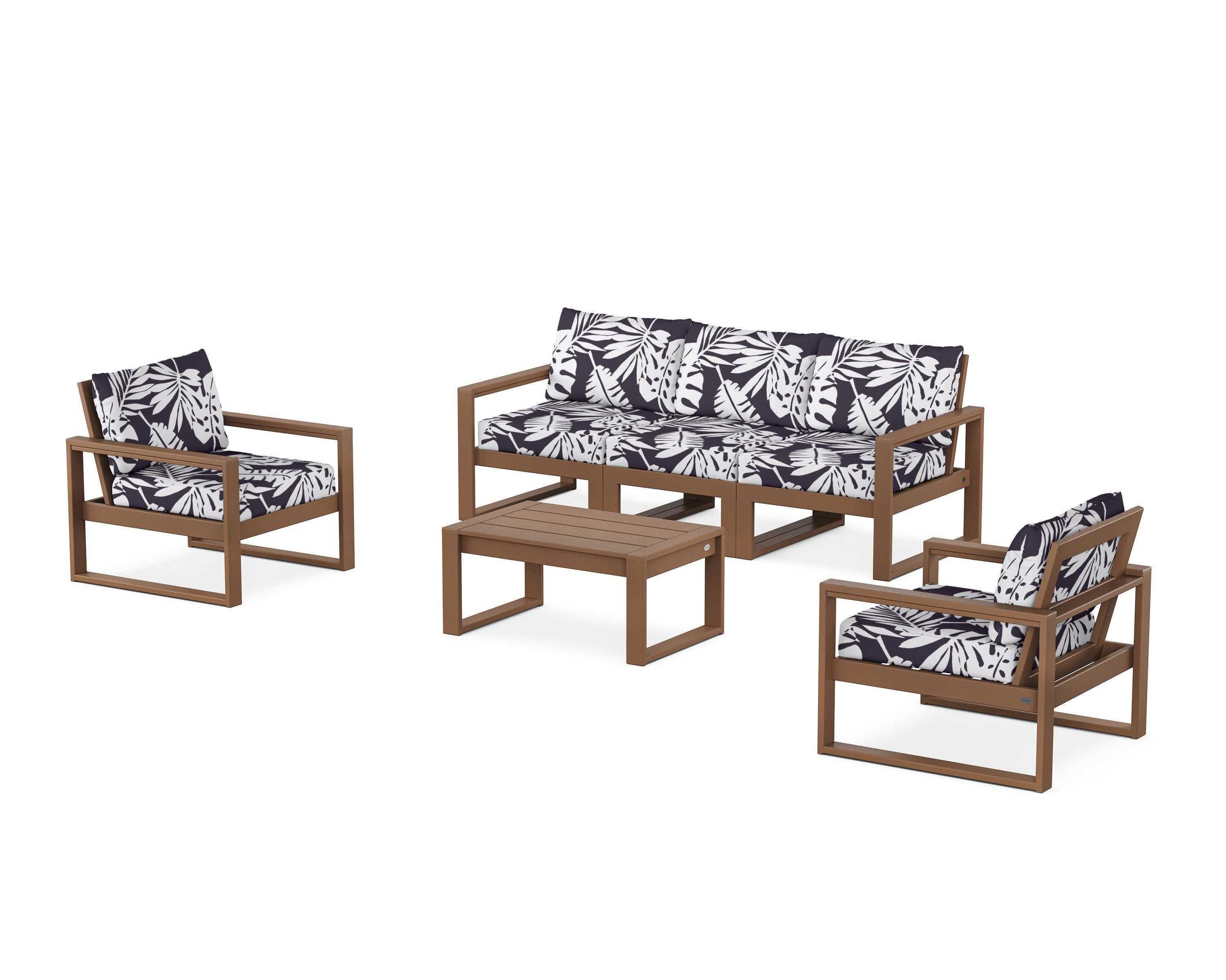 EDGE Sectional 4-Piece Deep Seating Set with Sofa in Teak / Leaf Navy