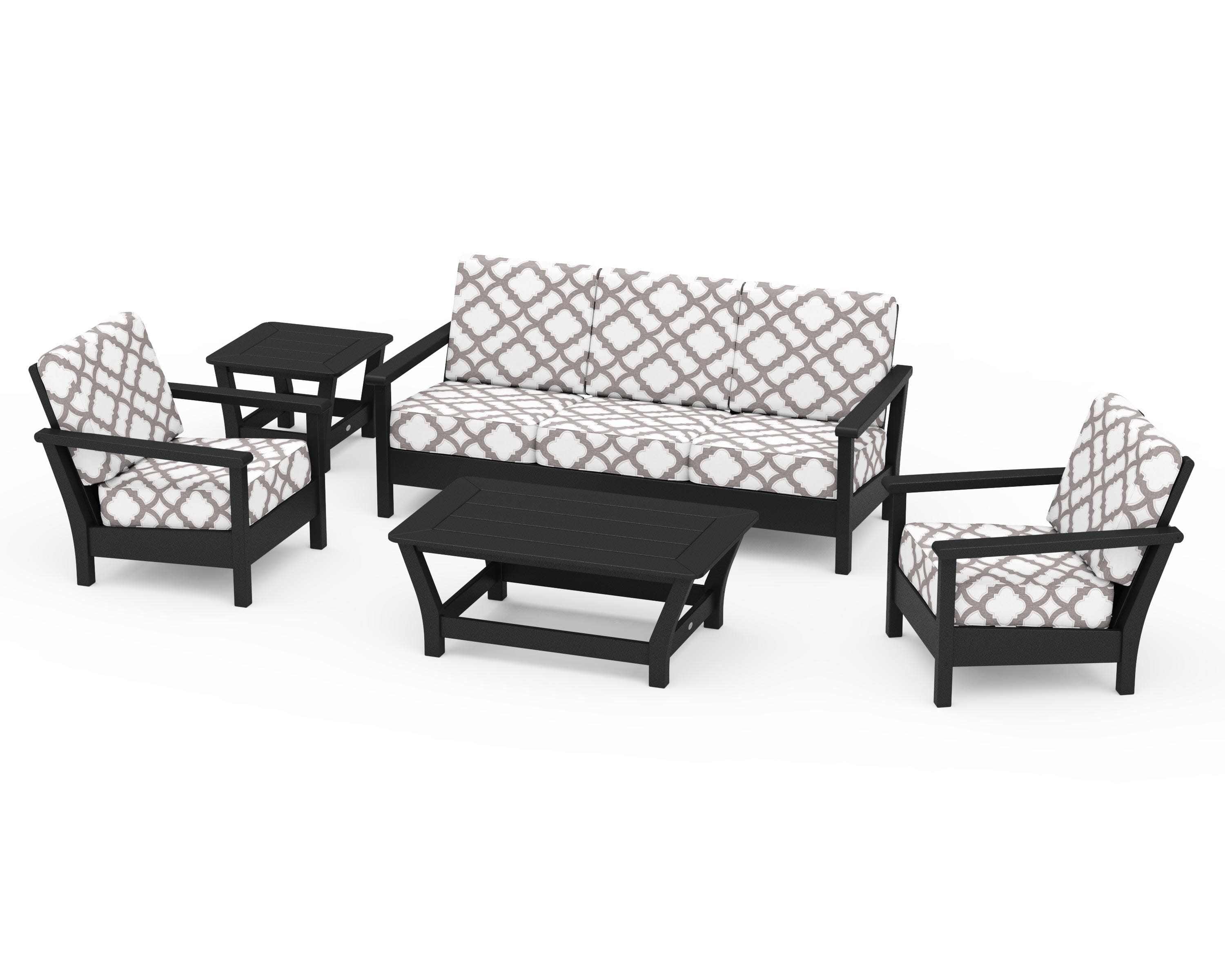 Harbour 5-Piece Deep Seating Set in Black / Trellis Grey Mist