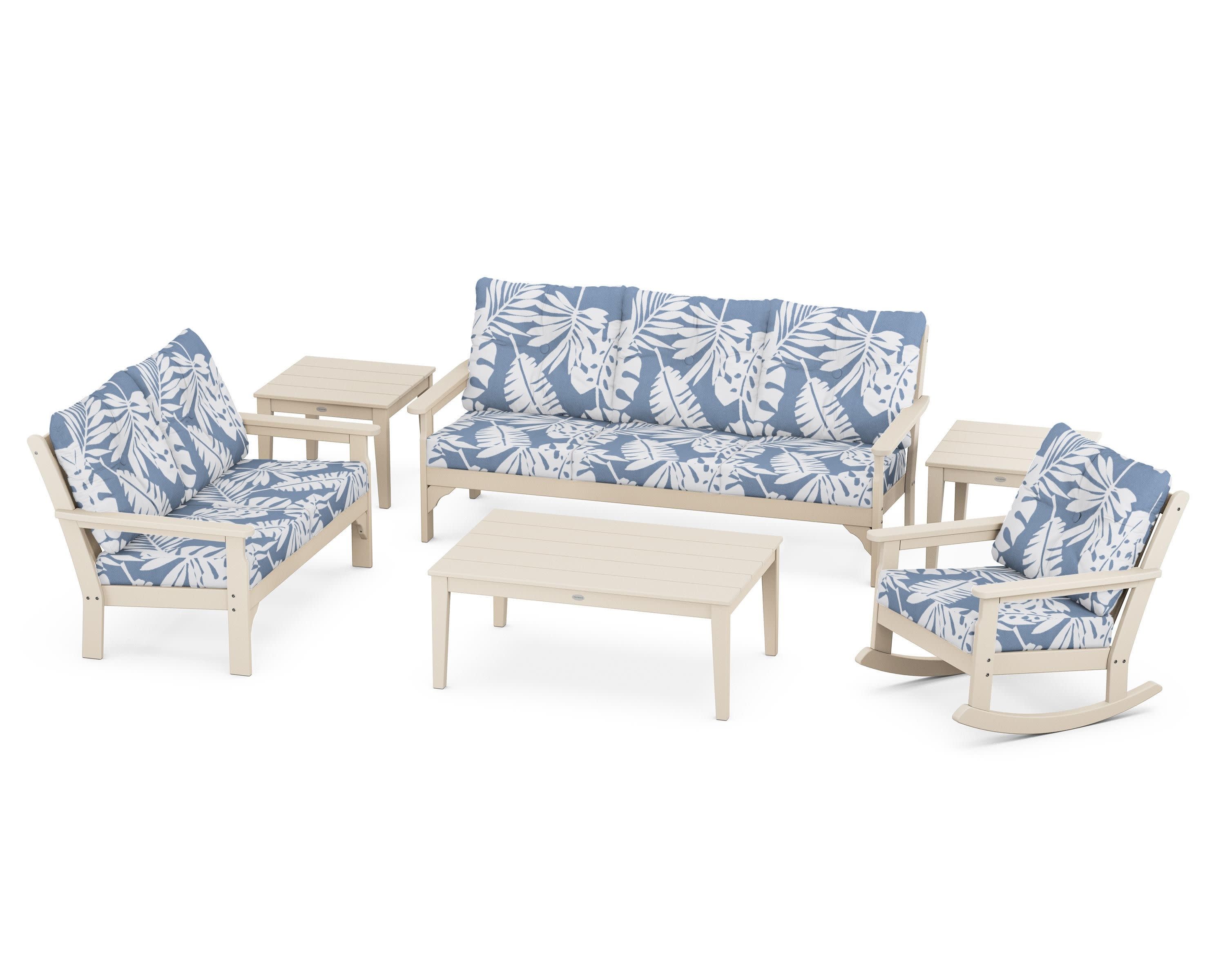 Vineyard 6-Piece Deep Seating Set in Sand / Leaf Sky Blue