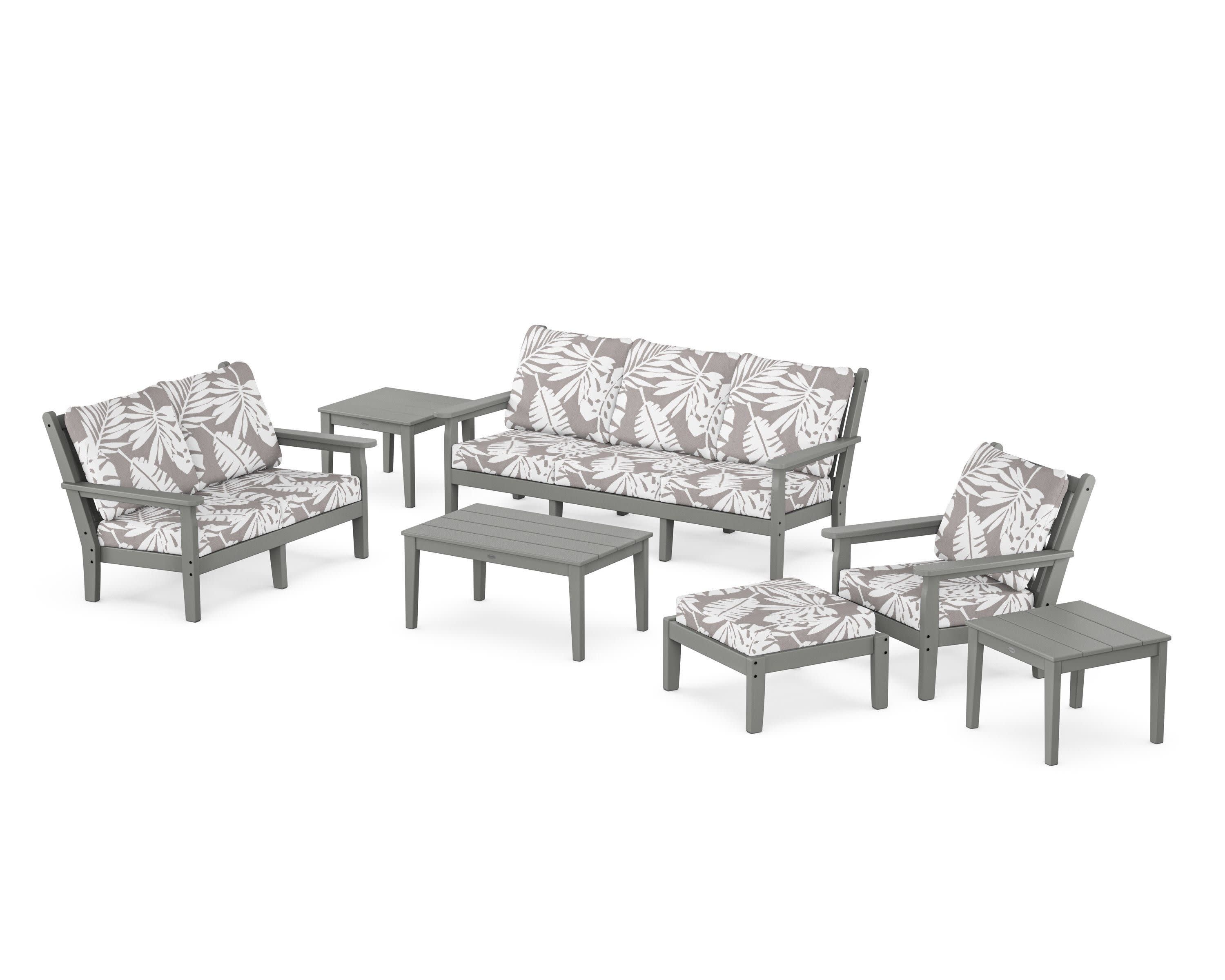Chippendale 7-Piece Deep Seating Set in Slate Grey / Leaf Grey Mist