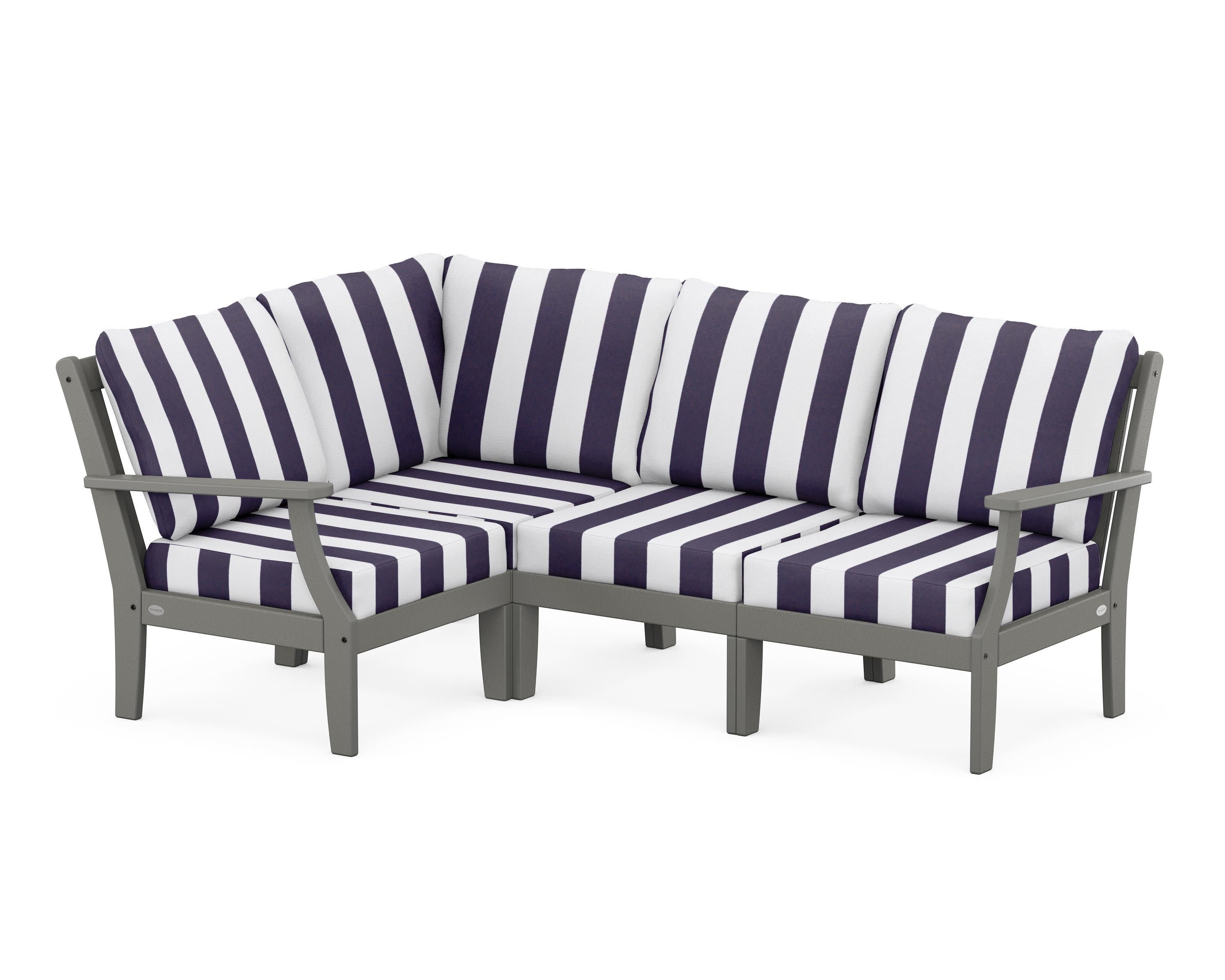 Braxton Modular 4-Piece Deep Seating Set in Slate Grey / Cabana Stripe Navy