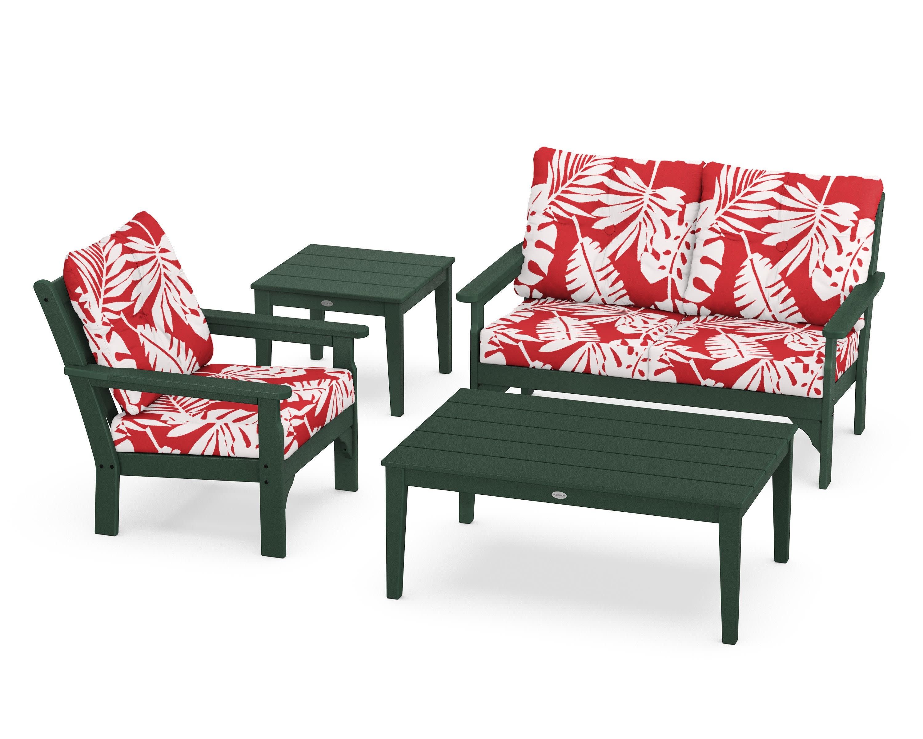 Vineyard 4-Piece Deep Seating Set in Green / Leaf Crimson