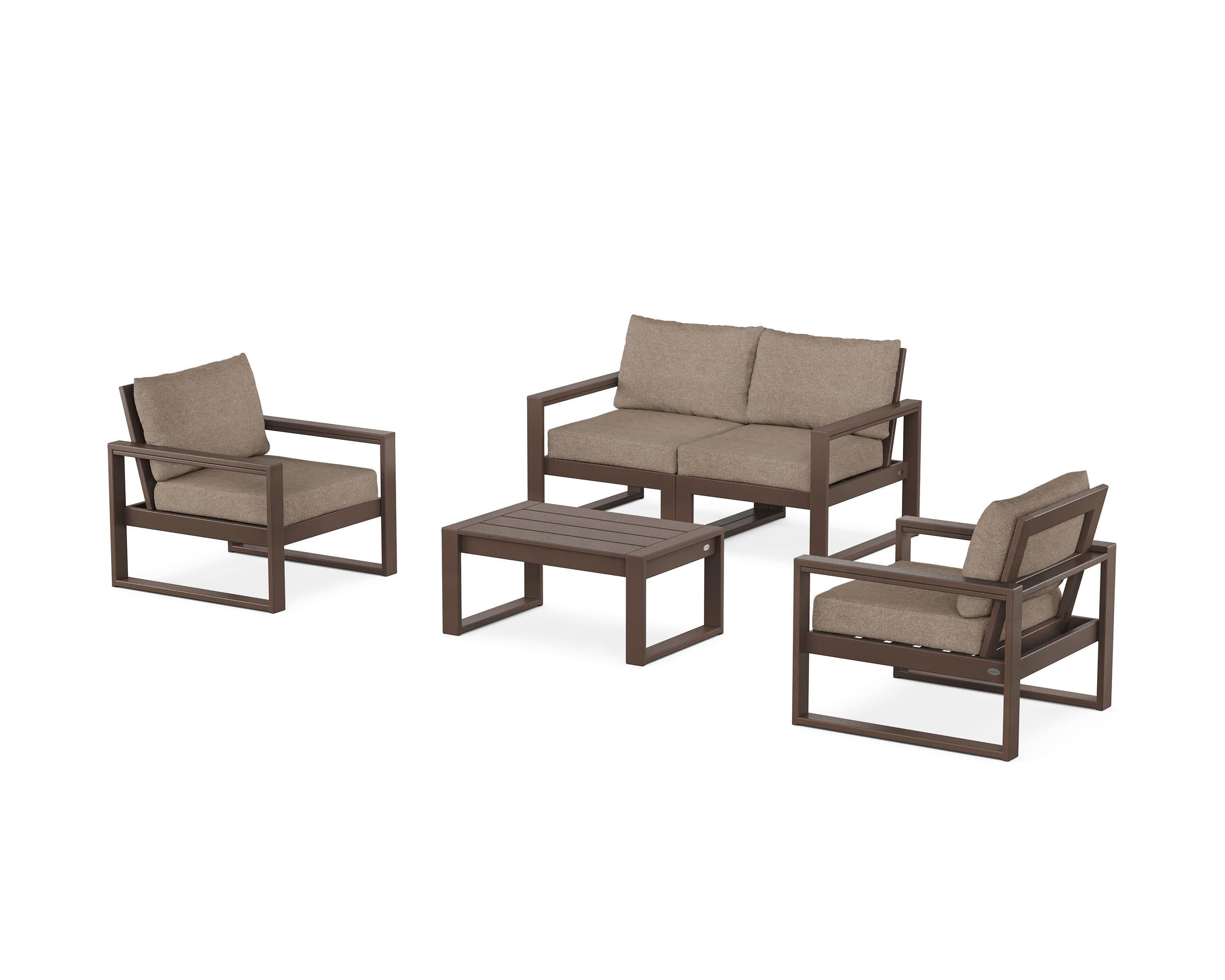 EDGE Sectional 4-Piece Deep Seating Set with Loveseat in Mahogany / Spiced Burlap
