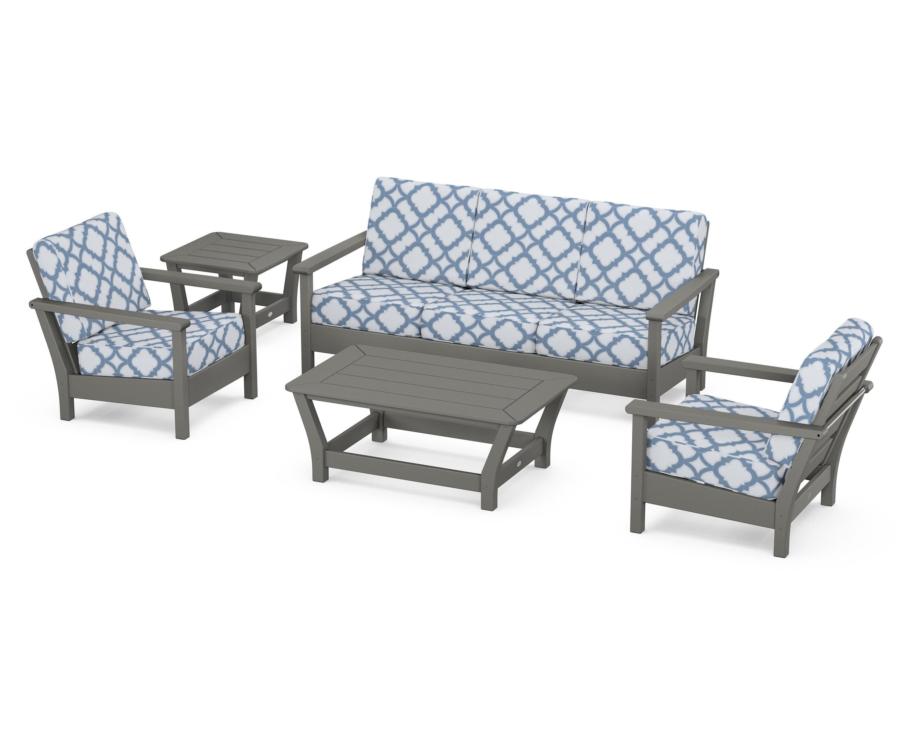 Harbour 5-Piece Deep Seating Set in Slate Grey / Trellis Sky Blue