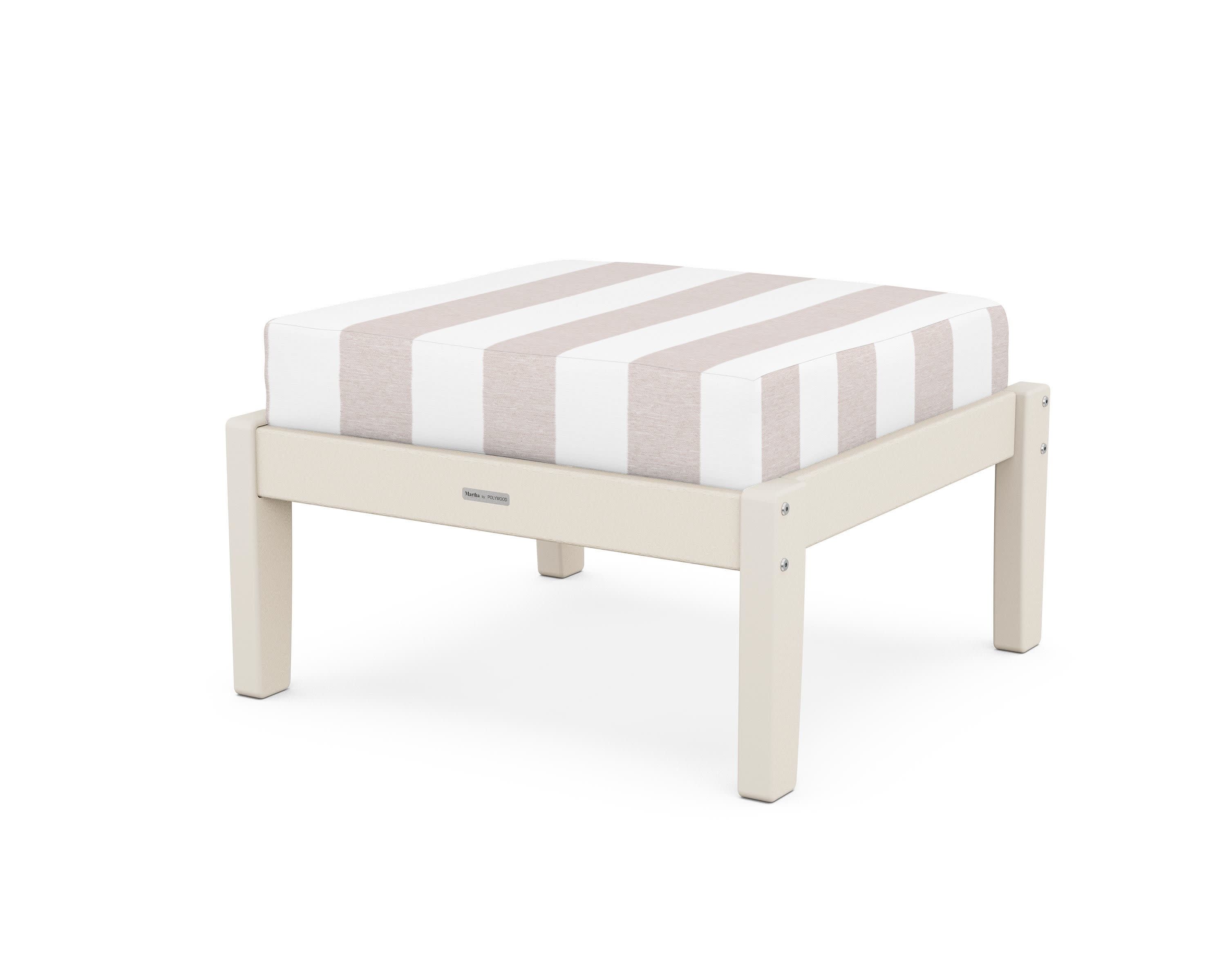 Chinoiserie Deep Seating Ottoman in Sand / Cabana Stripe Dune Burlap