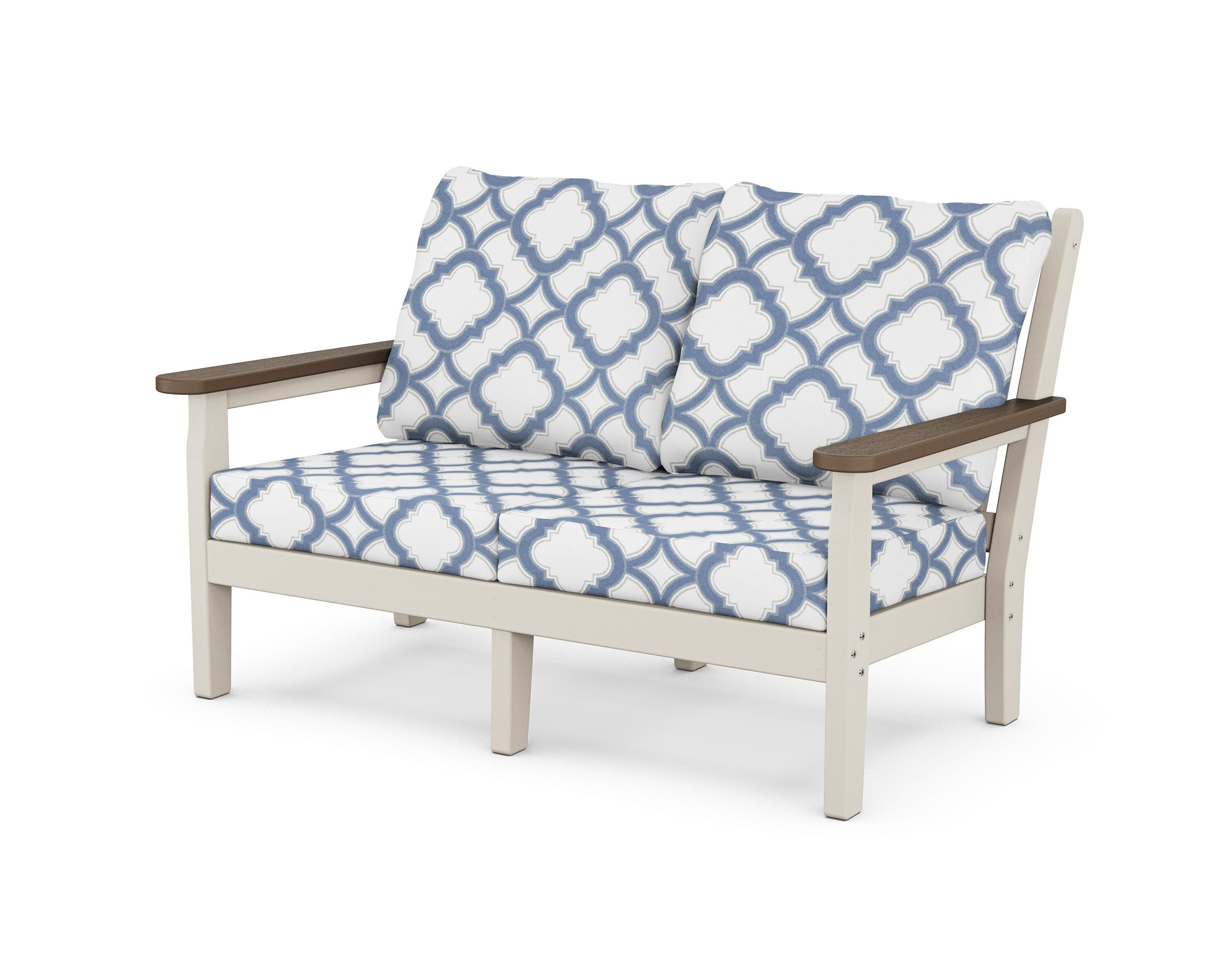 Chippendale Deep Seating Loveseat in Sand / Kona / Trellis Sky Blue