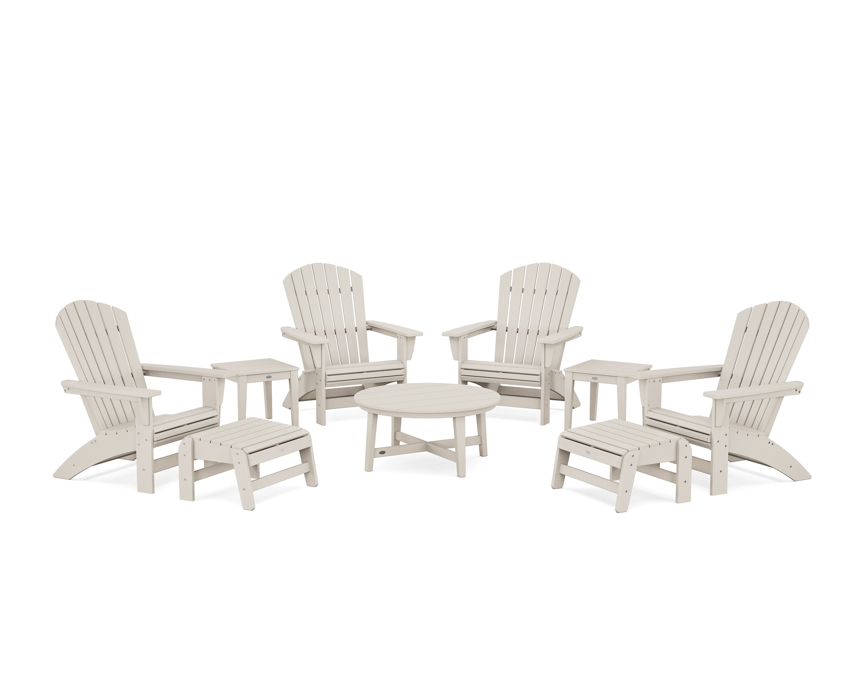 Nautical Grand Adirondack 9-Piece Conversation Set in Sand