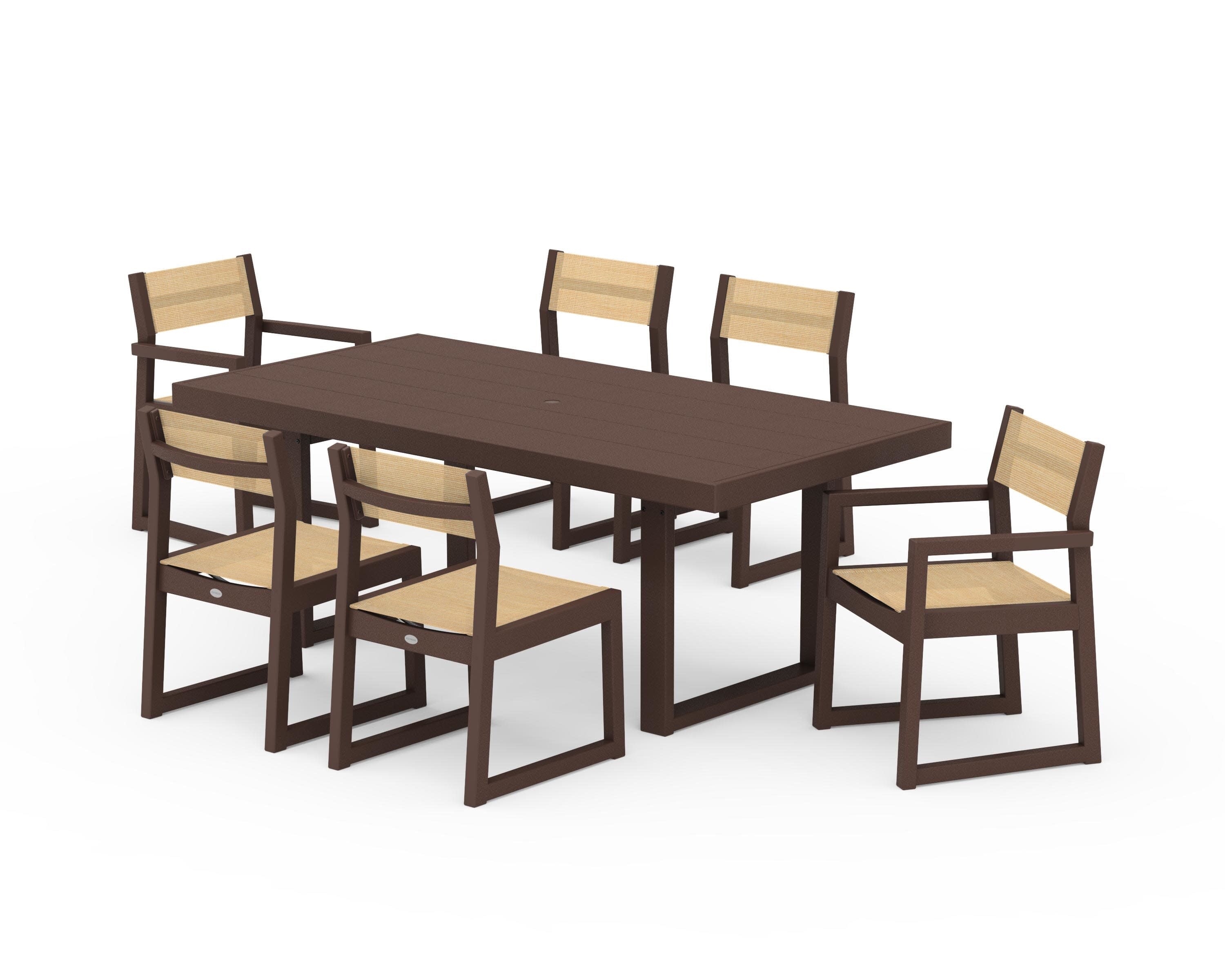 EDGE Sling 7-Piece Dining Set in Mahogany / Dupioni Apricot Sling