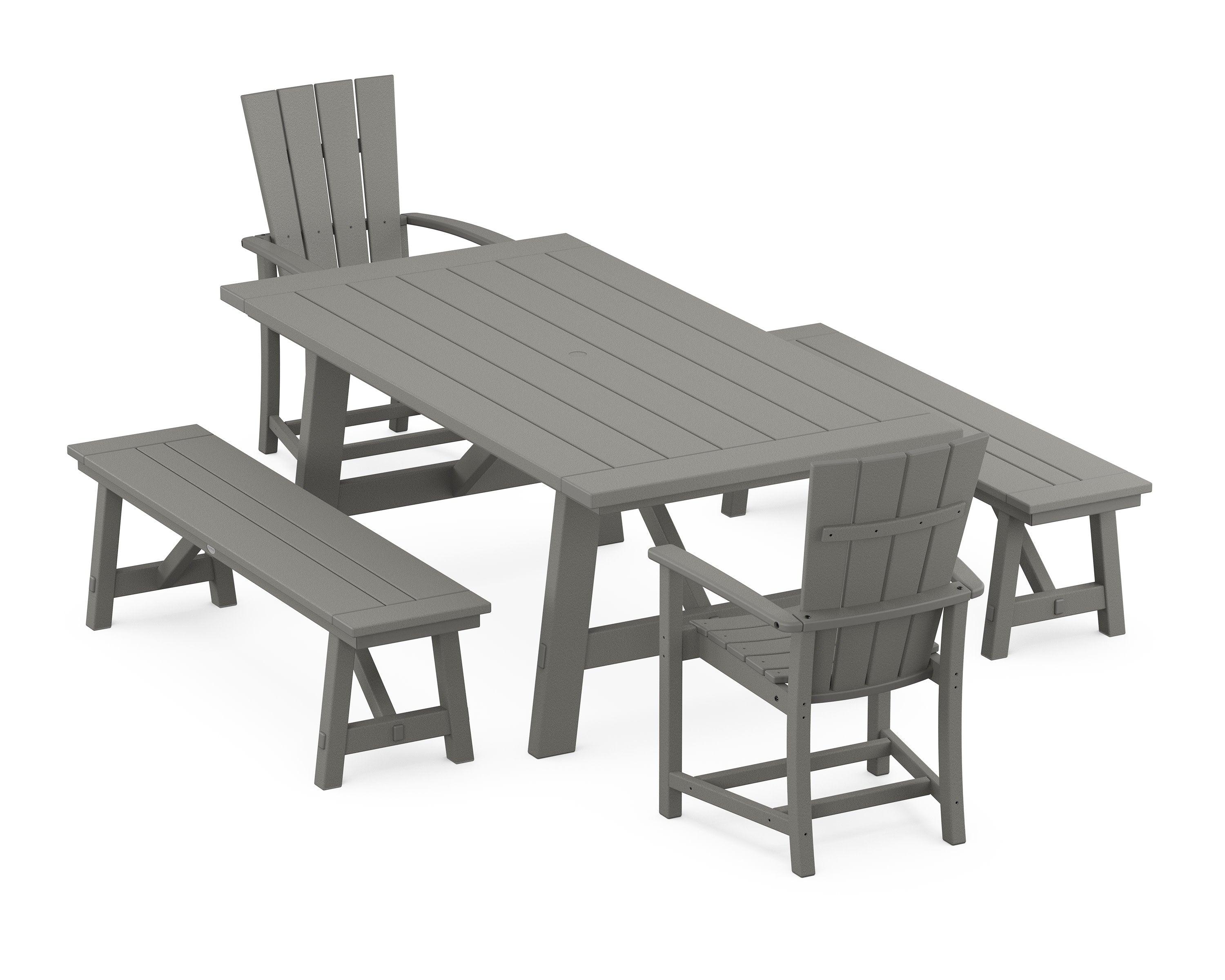Quattro 5-Piece Rustic Farmhouse Dining Set With Benches in Slate Grey