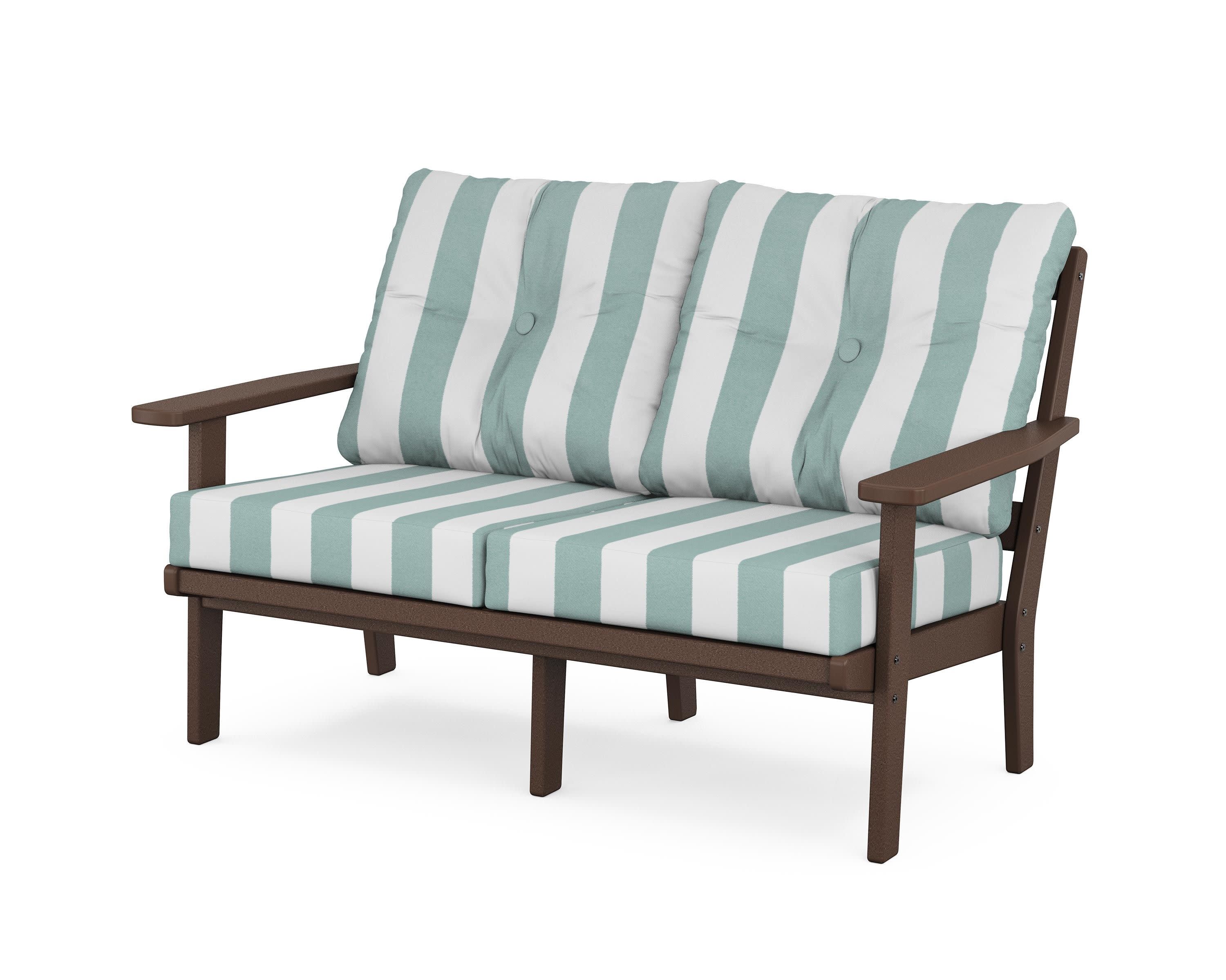 Oxford Deep SeatingLoveseat in Mahogany / Cabana Stripe Glacier Spa