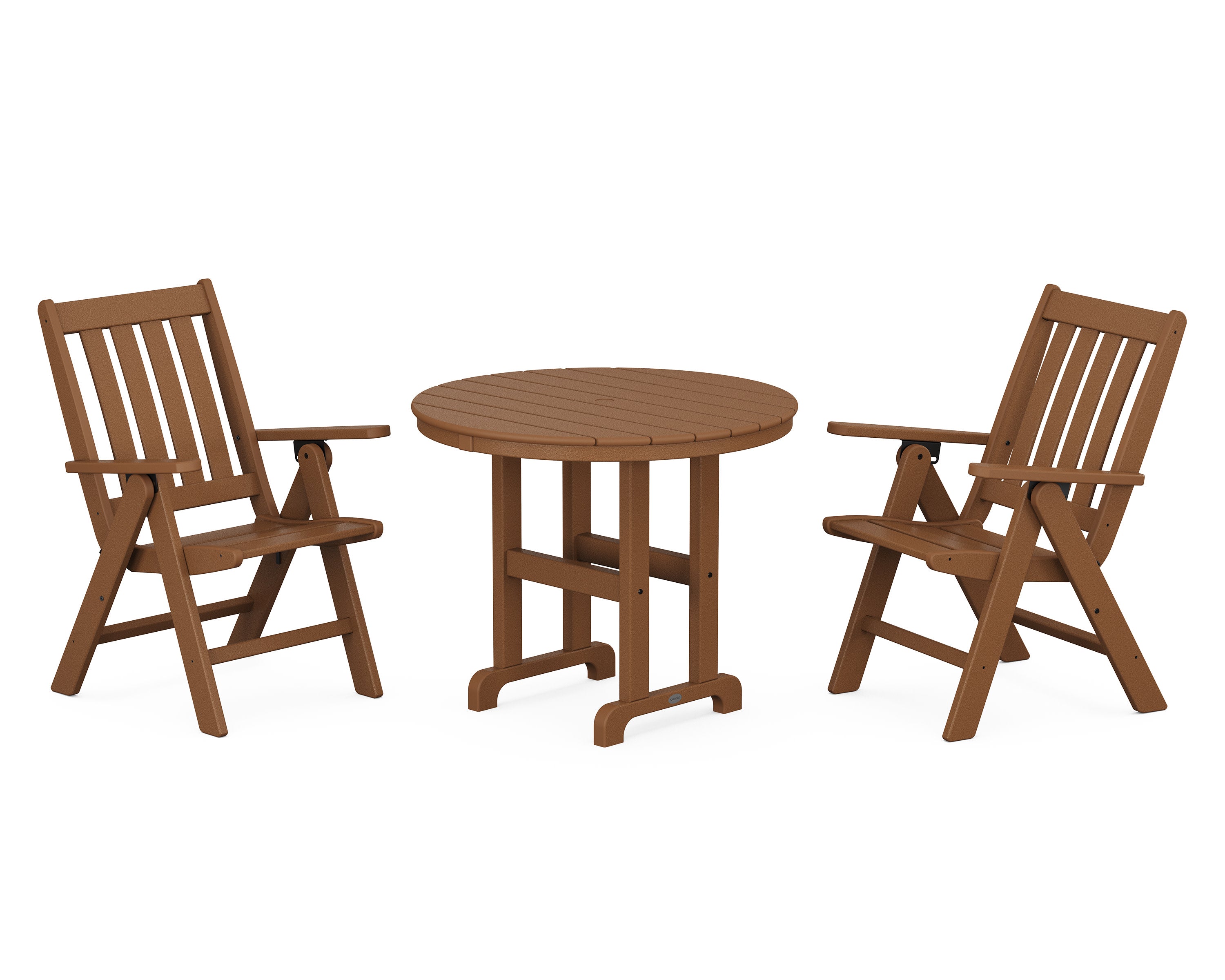 Vineyard Folding Chair 3-Piece Round Dining Set in Teak