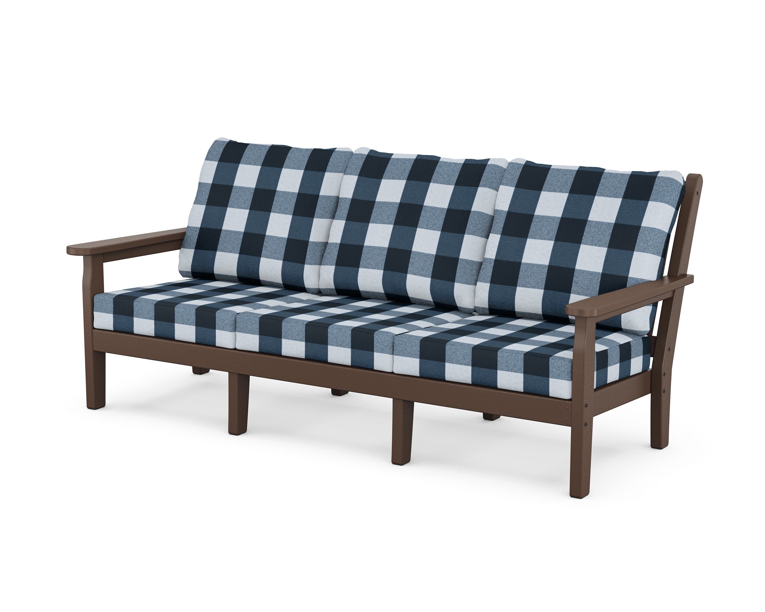 Chippendale Deep Seating Sofa in Mahogany / Buffalo Plaid Marine Indigo