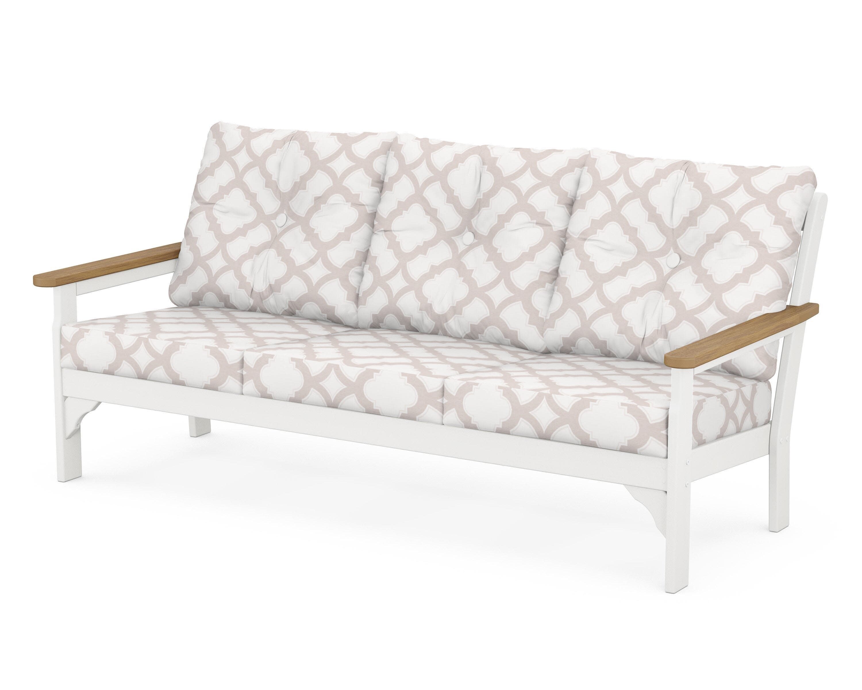 Vineyard Deep Seating Sofa in White / Natural / Trellis Dune Burlap