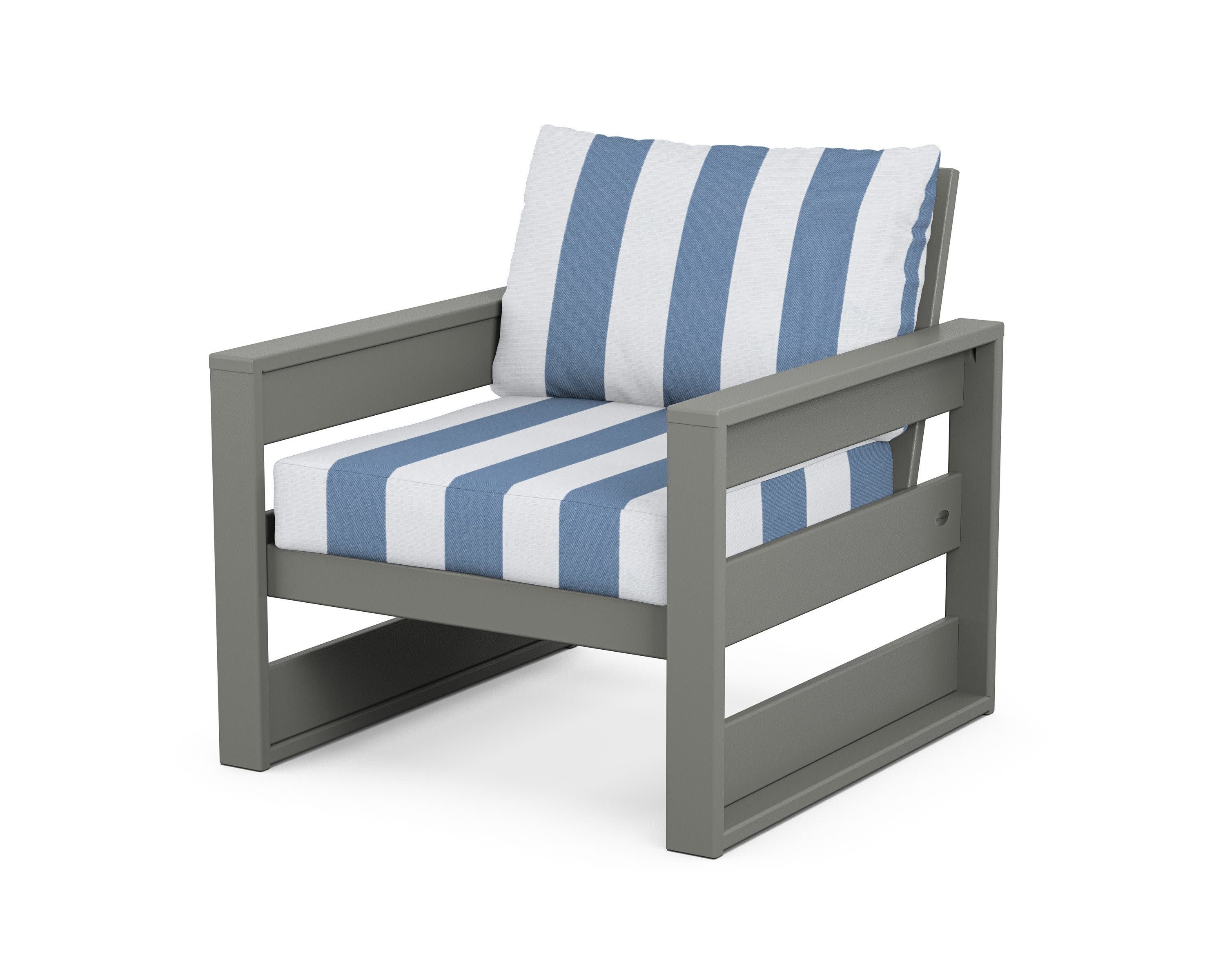 Westport Club Chair in Slate Grey / Cabana Stripe Sky Blue