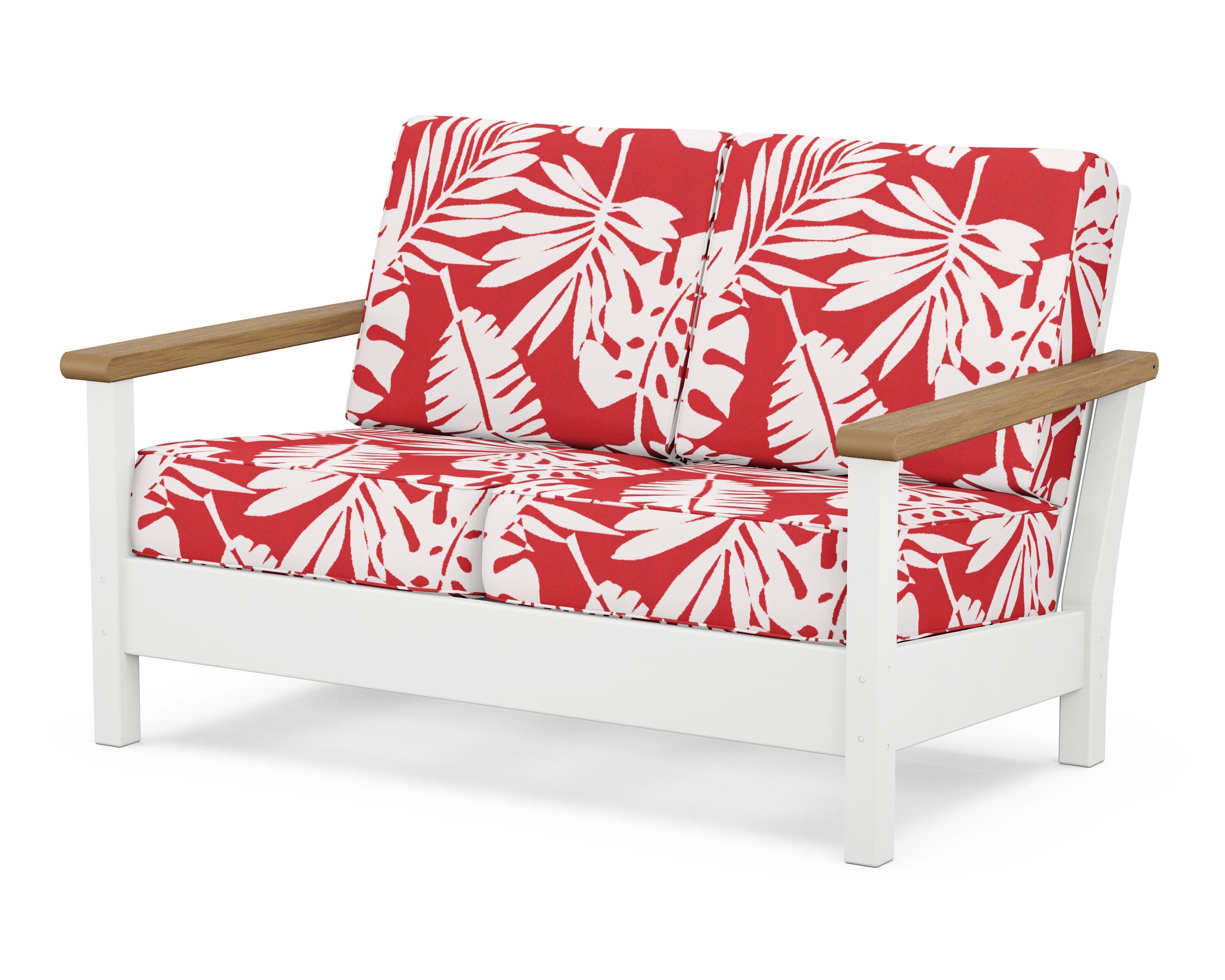 Harbour Deep Seating Loveseat in White / Natural / Leaf Crimson