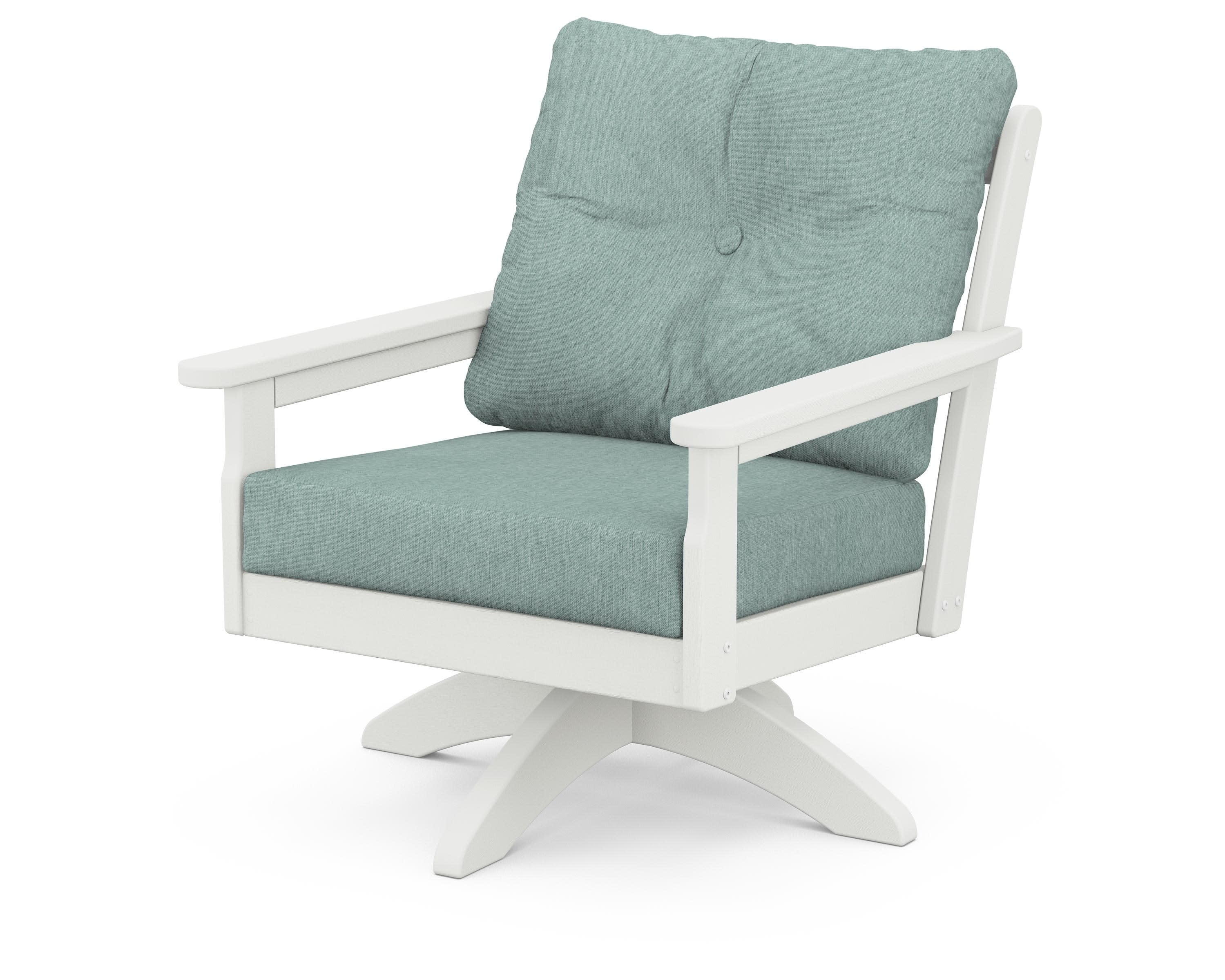 Vineyard Deep Seating Swivel Chair in Vintage White / Glacier Spa