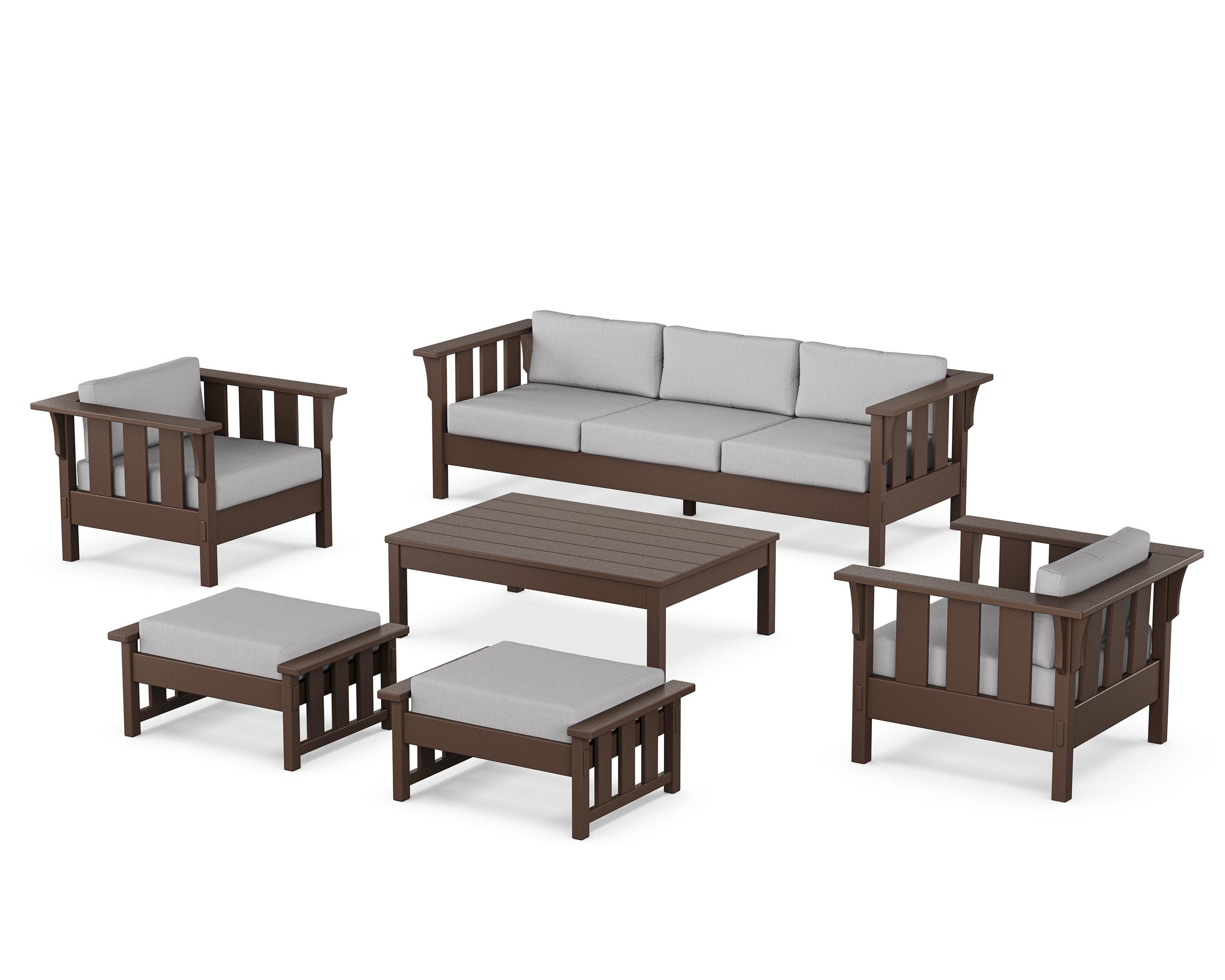 Acadia 6-Piece Lounge Sofa Set in Mahogany / Granite