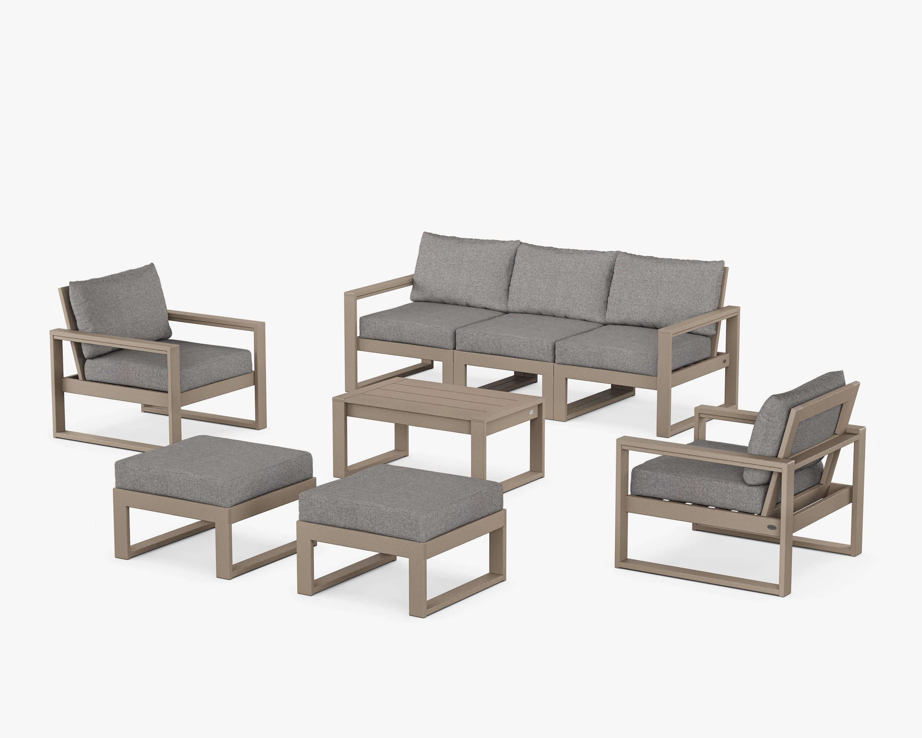 EDGE Sectional 8-Piece Lounge Sofa Set in Vintage Sahara / Grey Mist