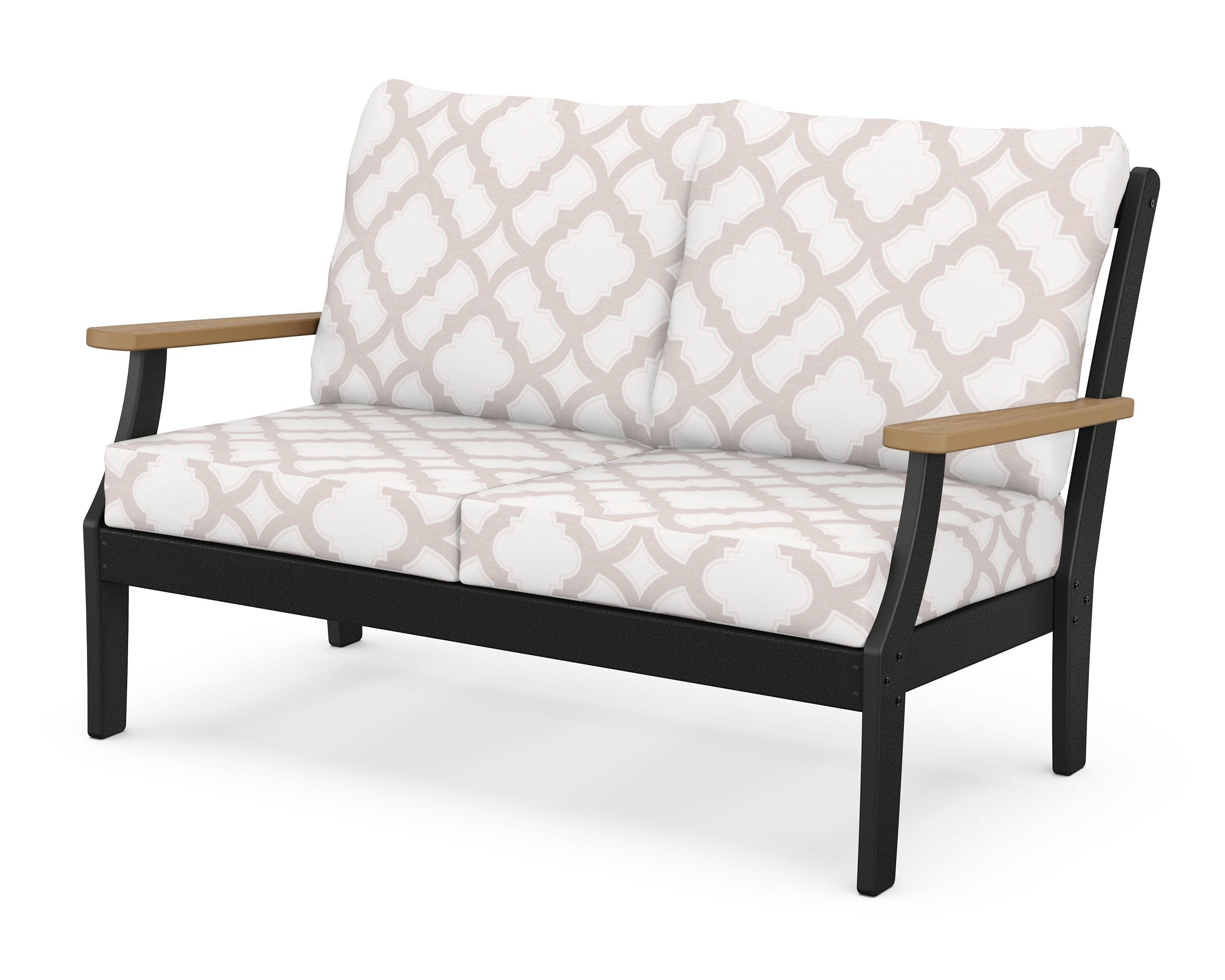 Braxton Deep Seating Loveseat in Black / Natural / Trellis Dune Burlap