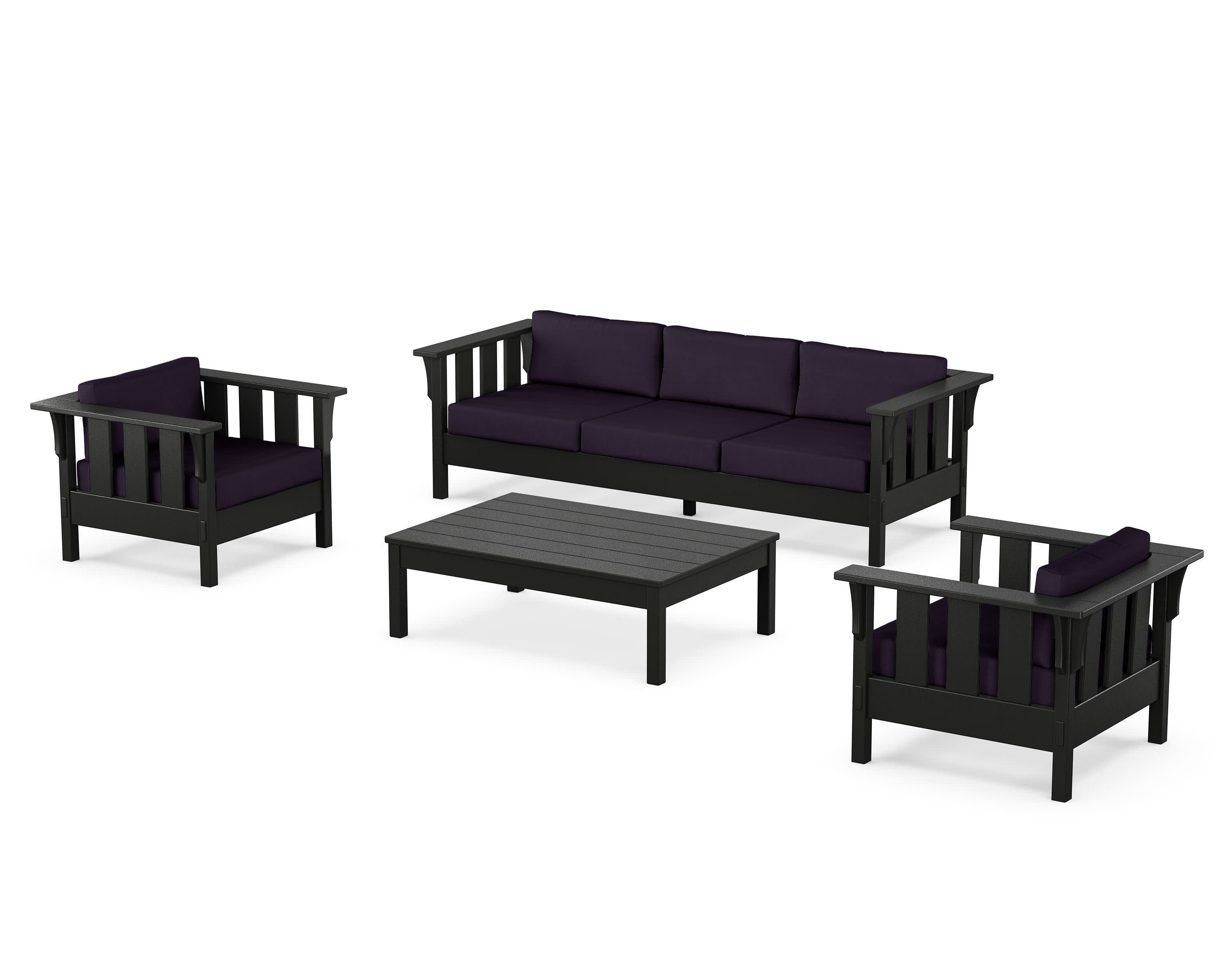 Acadia 4-Piece Deep Seating Set with Sofa in Black / Navy Linen