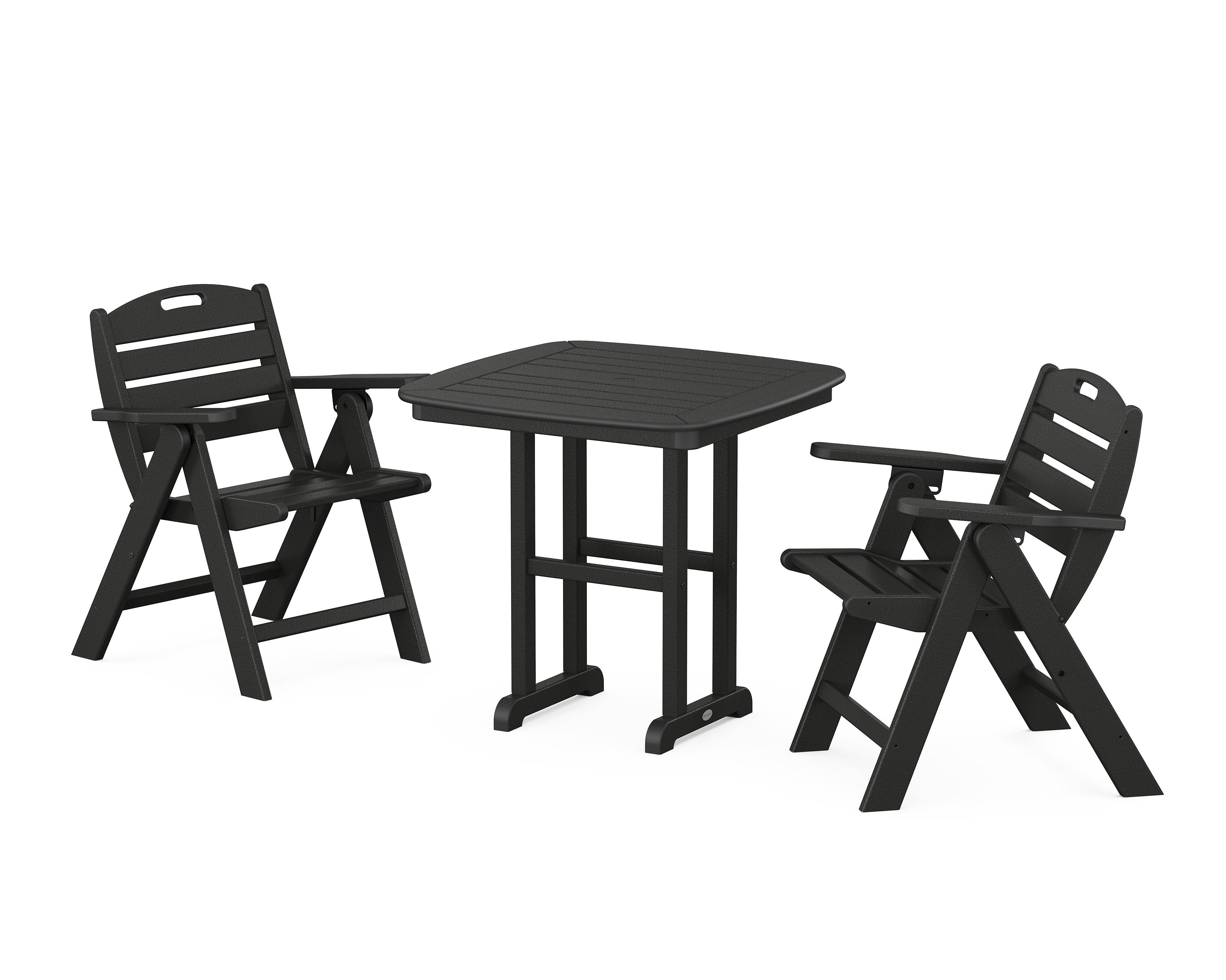 Nautical Folding Lowback Chair 3-Piece Dining Set in Black