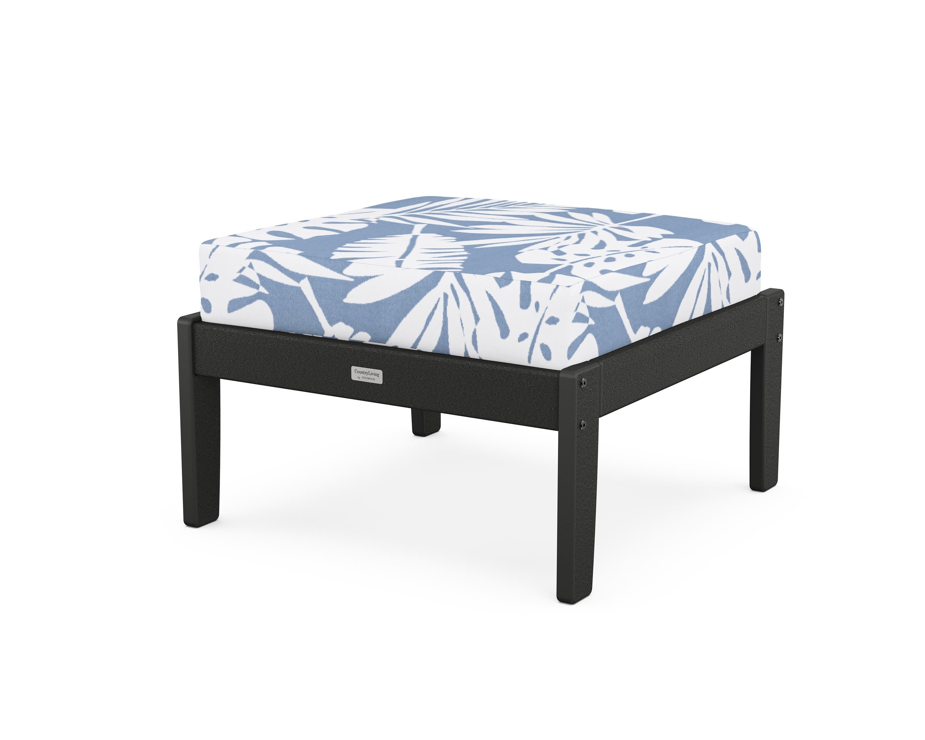 Cottage Deep Seating Ottoman in Black / Leaf Sky Blue