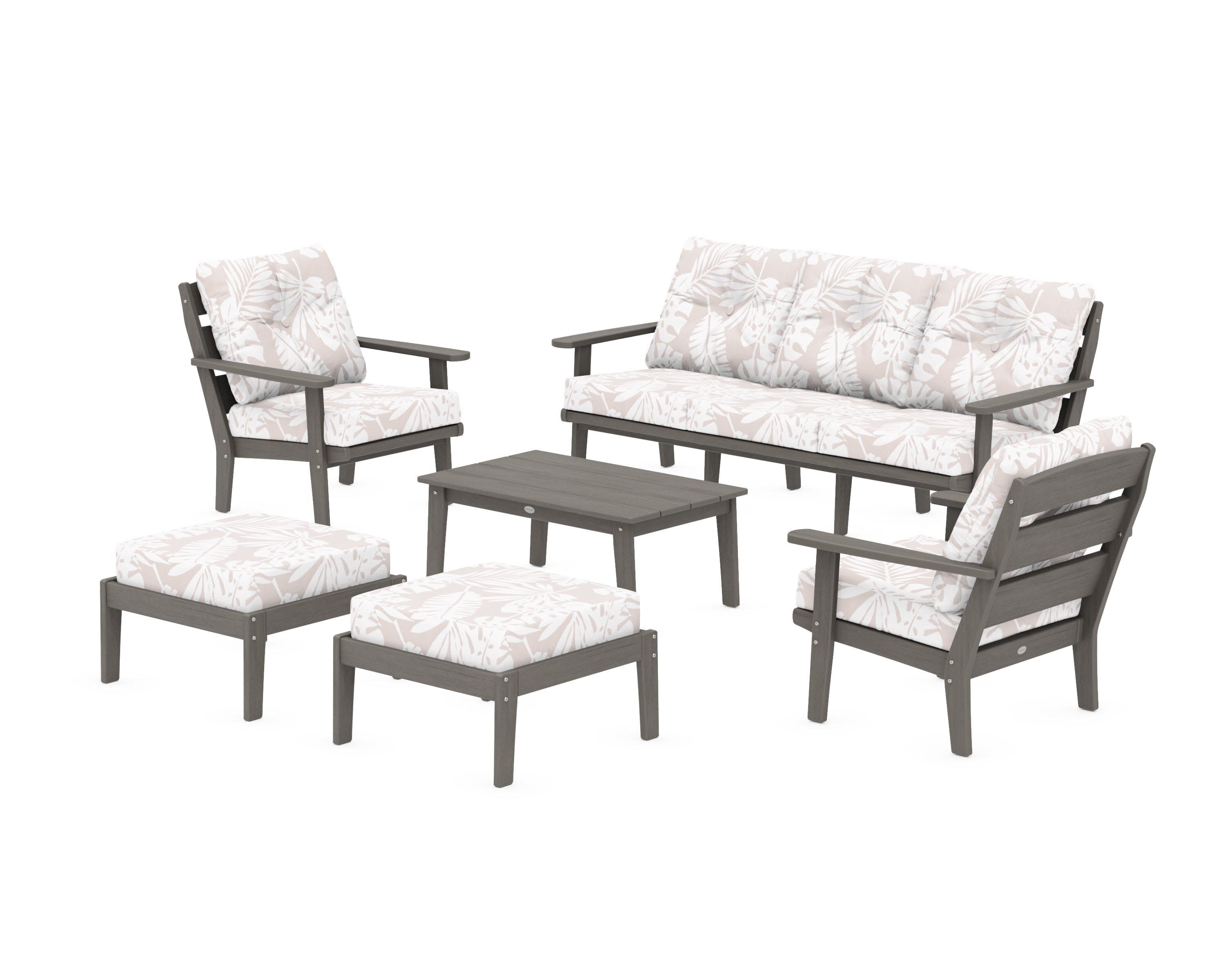 Lakeside 6-Piece Lounge Sofa Set in Driftwood / Leaf Dune Burlap