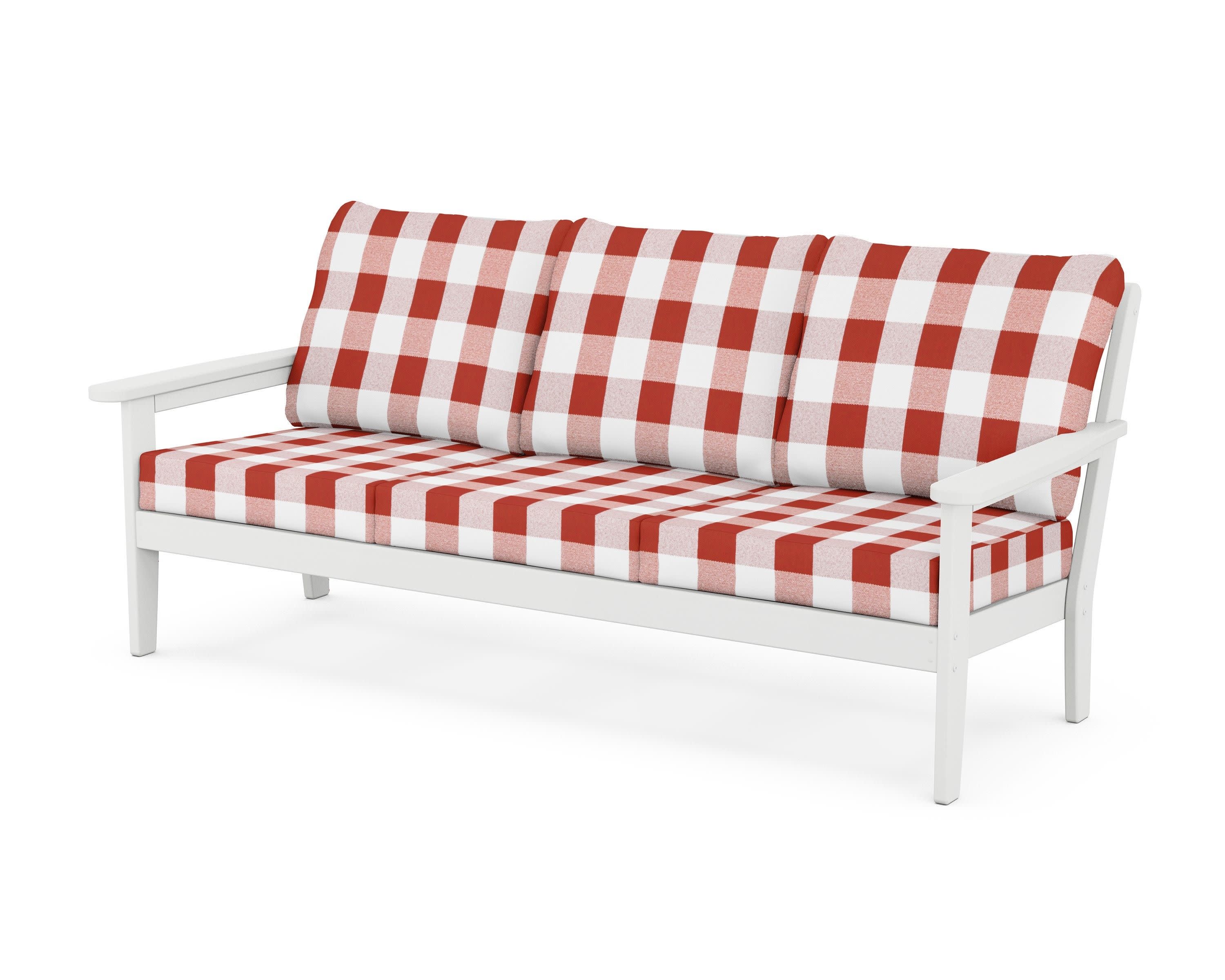 Cottage Deep Seating Sofa in White / Buffalo Plaid Crimson