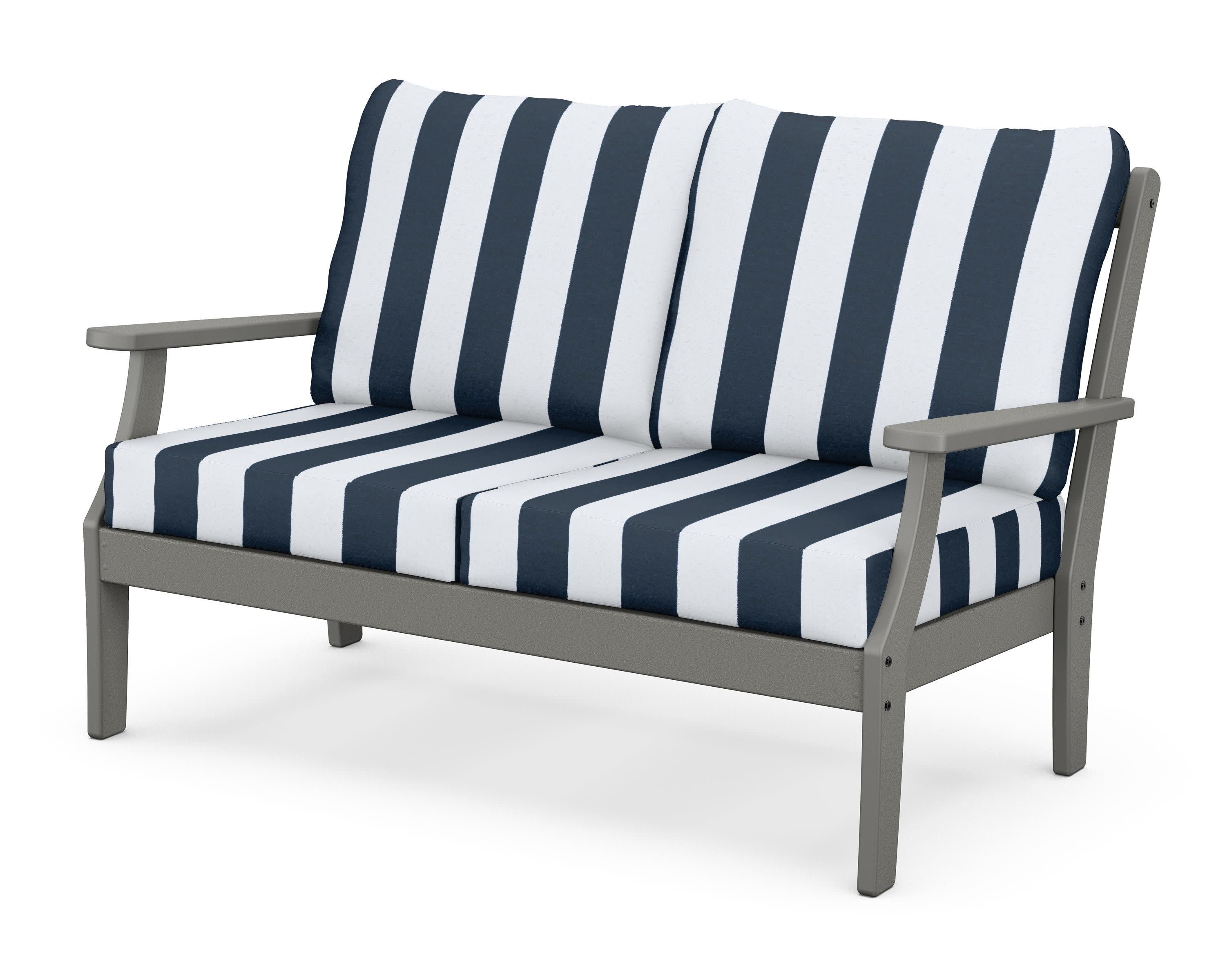 Braxton Deep Seating Loveseat in Slate Grey / Cabana Stripe Marine Indigo