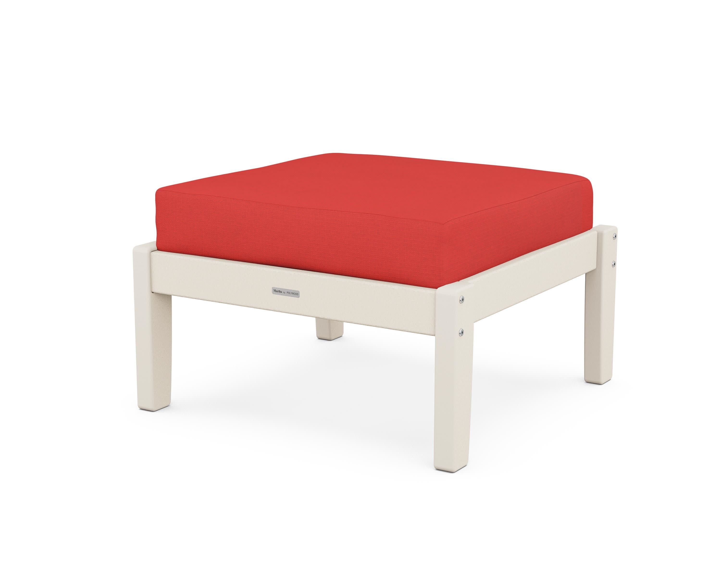 Chinoiserie Deep Seating Ottoman in Sand / Crimson Linen