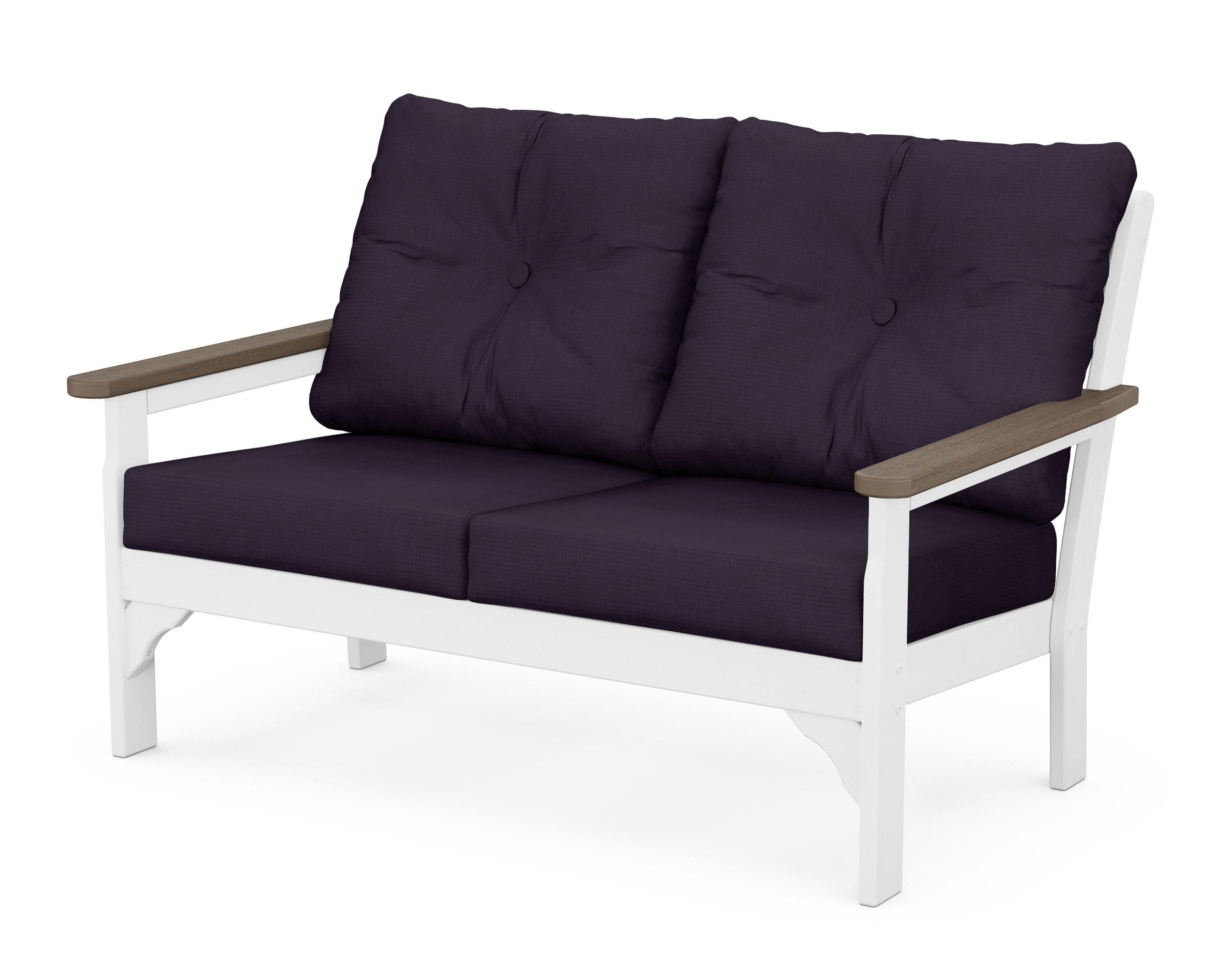 Vineyard Deep Seating Loveseat in White / Kona / Navy Linen