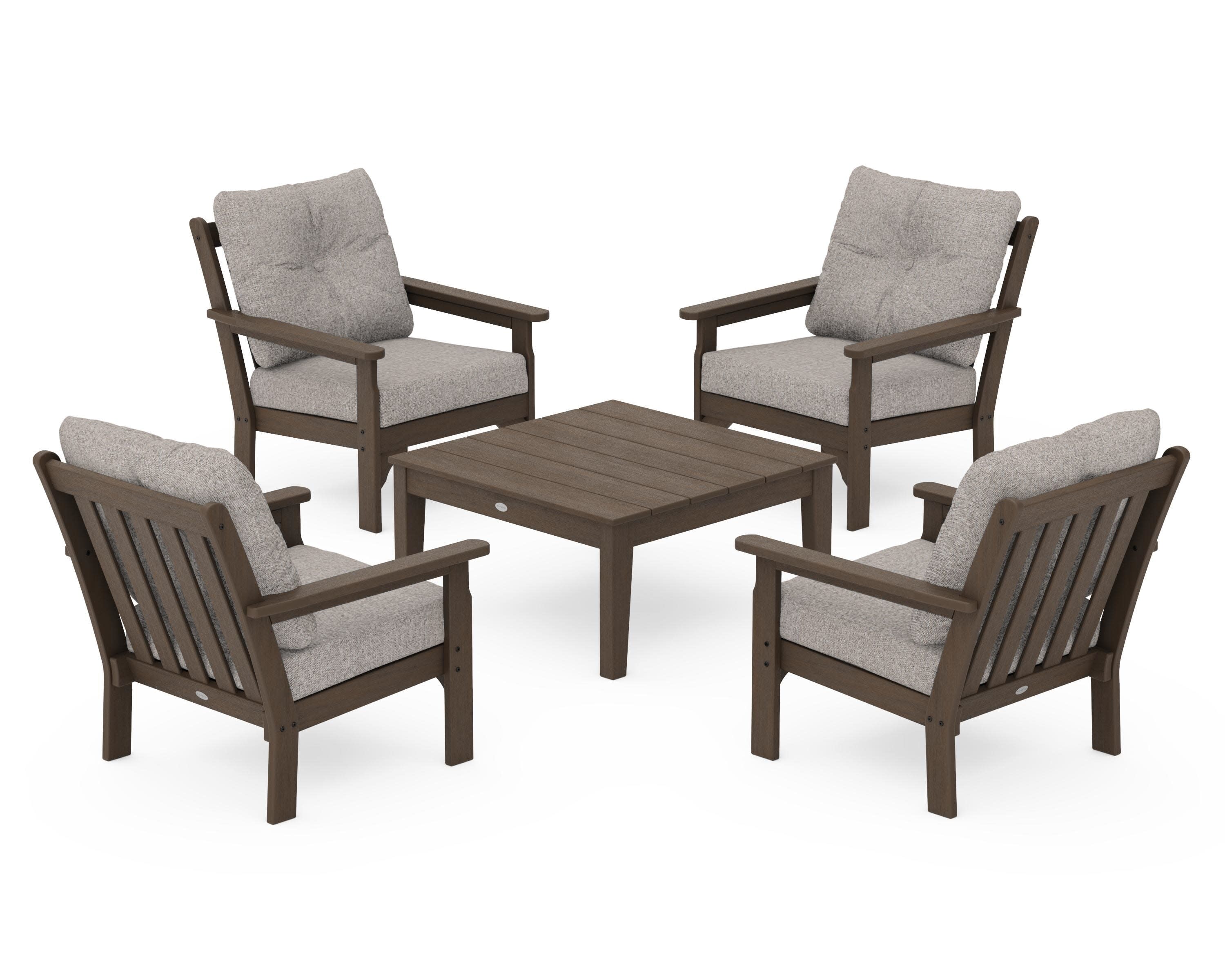Vineyard 5-Piece Deep Seating Conversation Set in Kona / Weathered Tweed